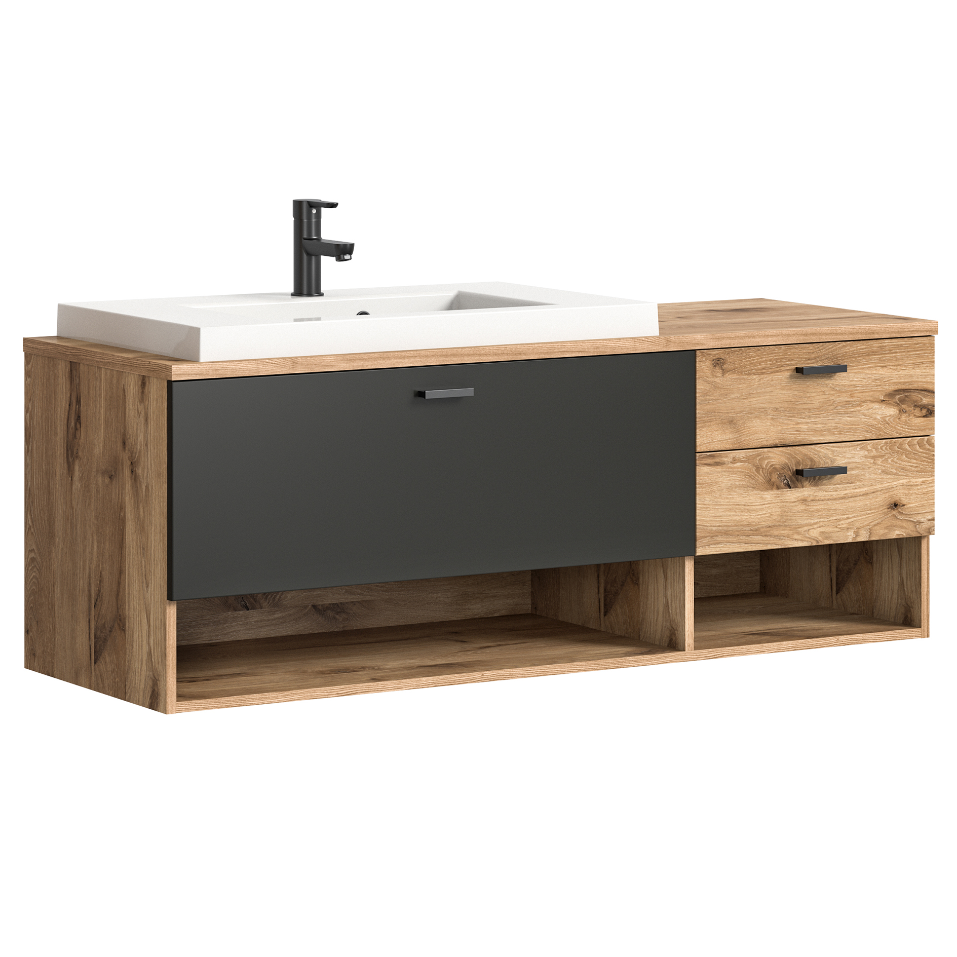 Waschbeckenunterschrank GRADO - Nox Oak-grau - 140 cm