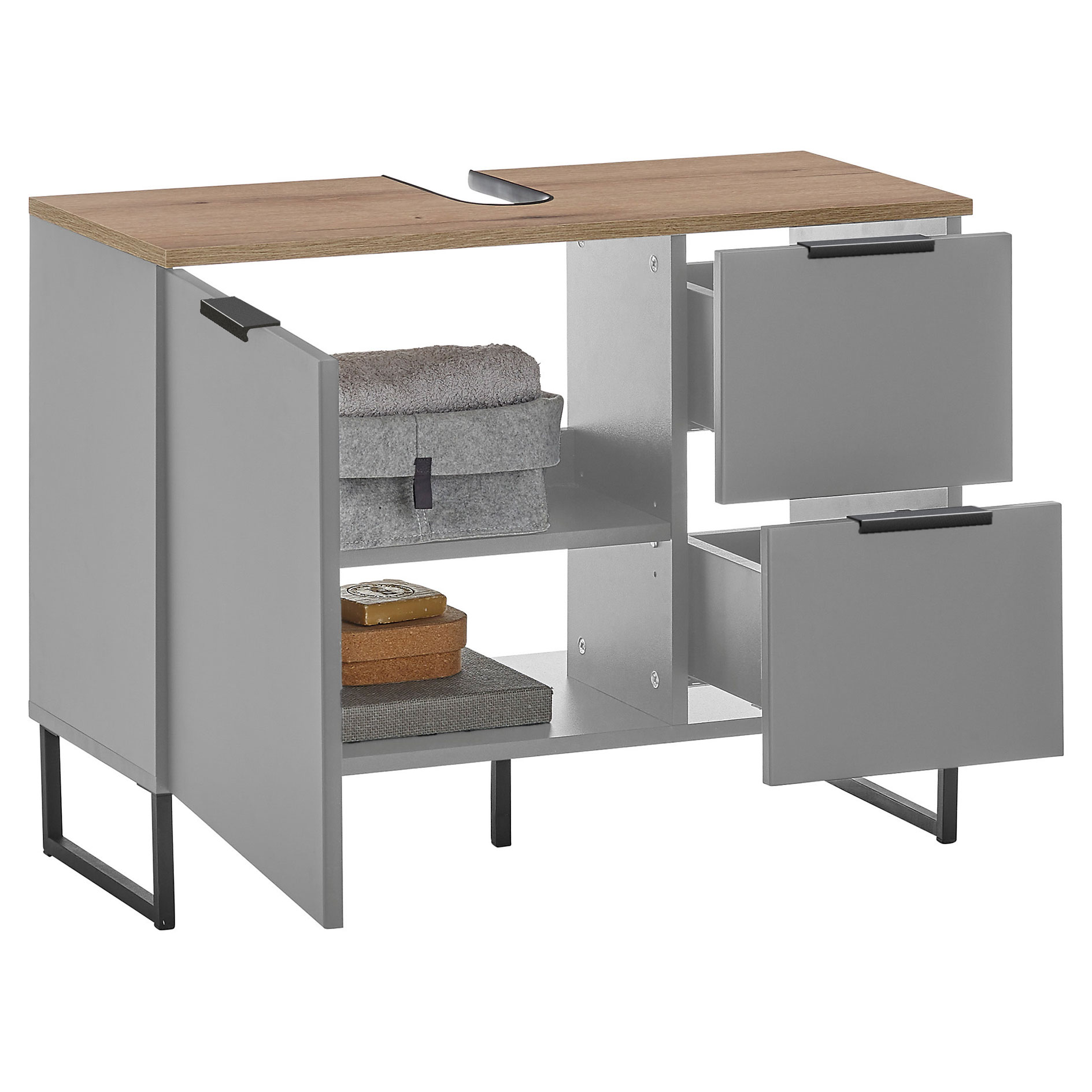 Waschbeckenunterschrank - grau matt - Evoke Eiche - 80 cm