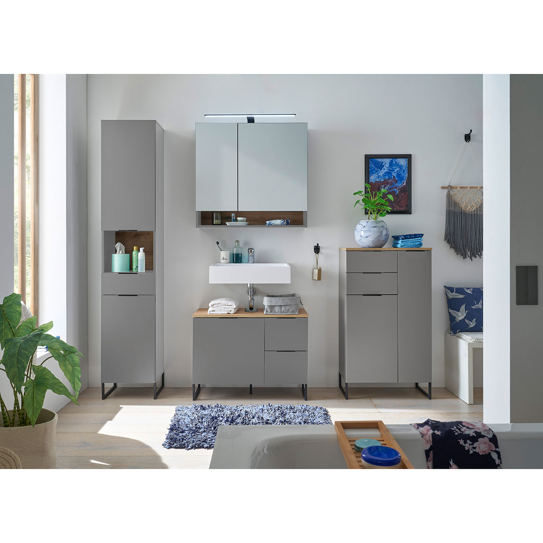 Waschbeckenunterschrank - grau matt - Evoke Eiche - 80 cm