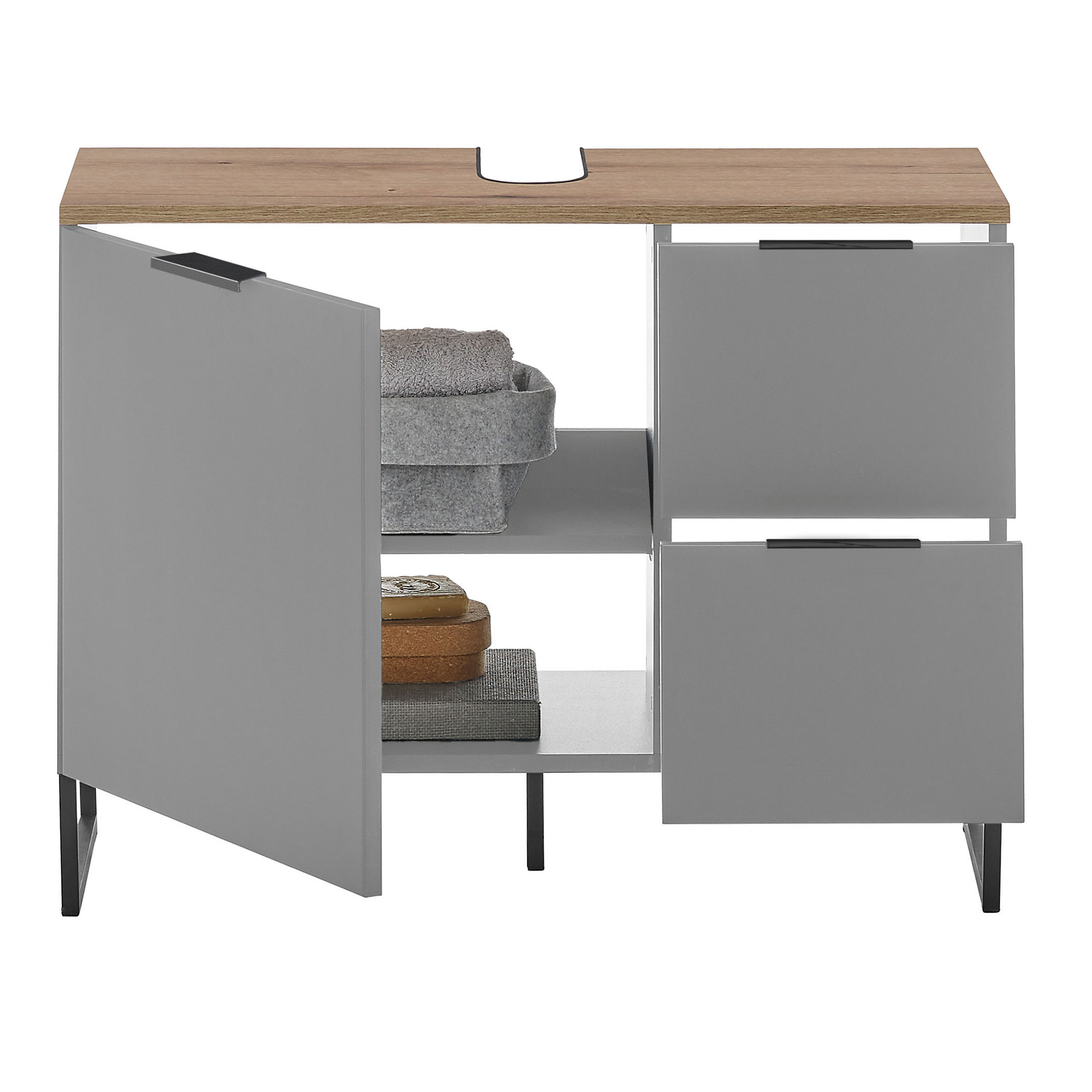 Waschbeckenunterschrank - grau matt - Evoke Eiche - 80 cm