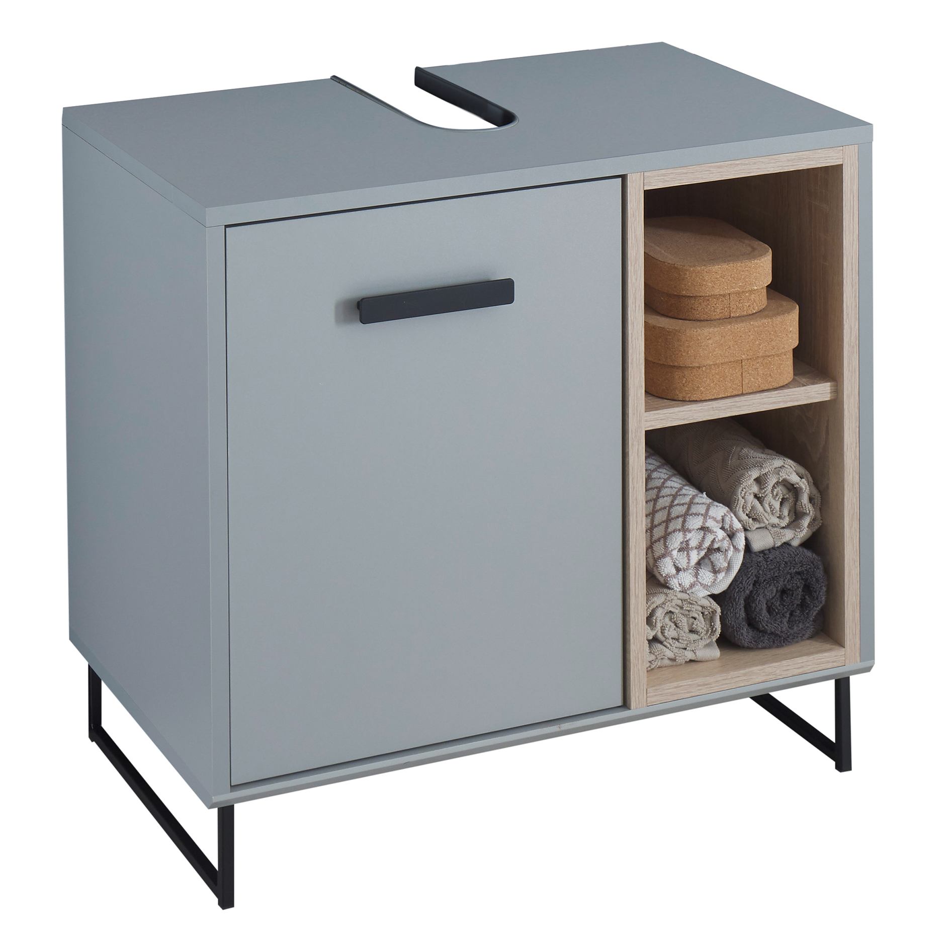 Waschbeckenunterschrank - grau - Sonoma Eiche - 65 cm