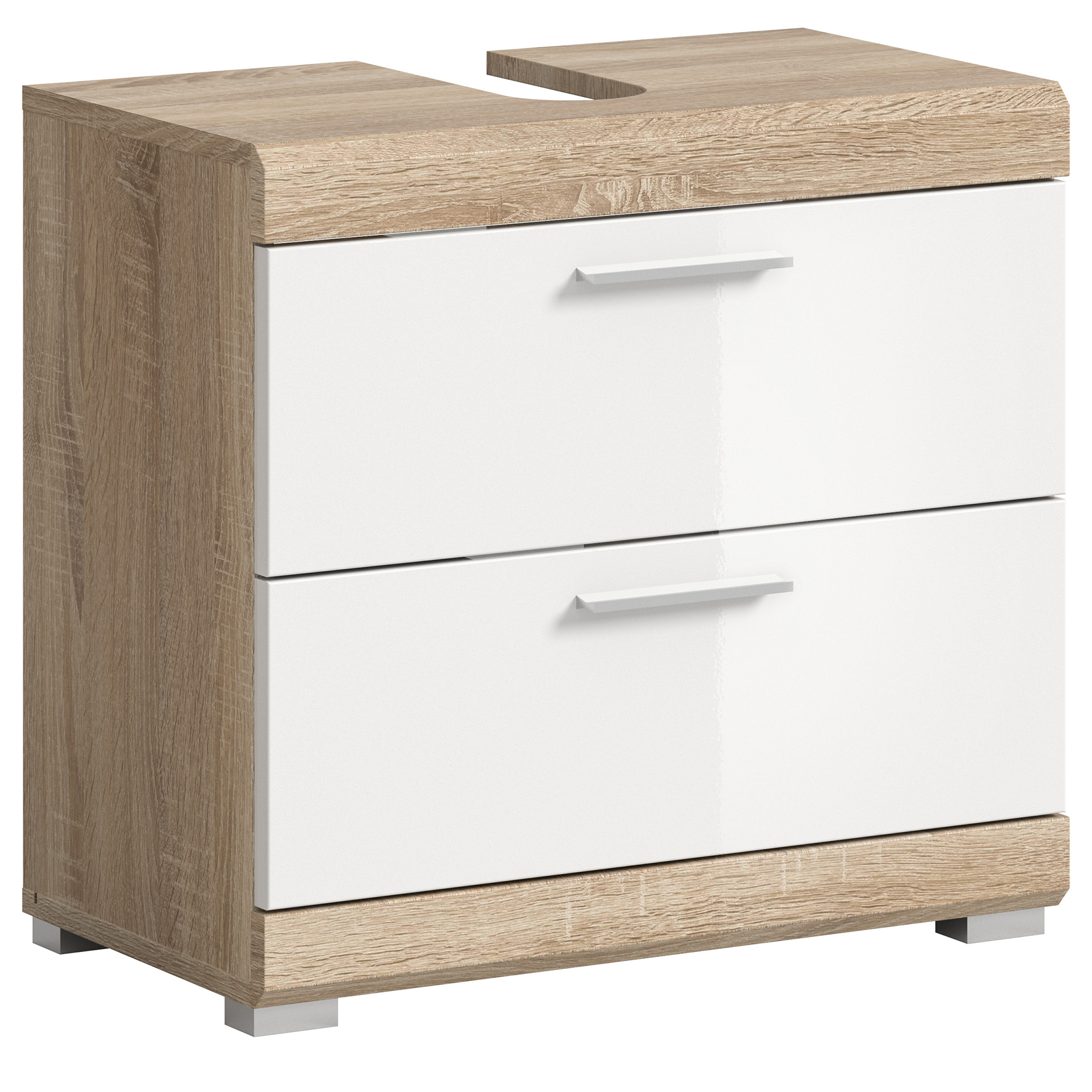 Waschbeckenunterschrank LAMBADA - Sonoma Eiche - weiß Hochglanz - 60 cm breit