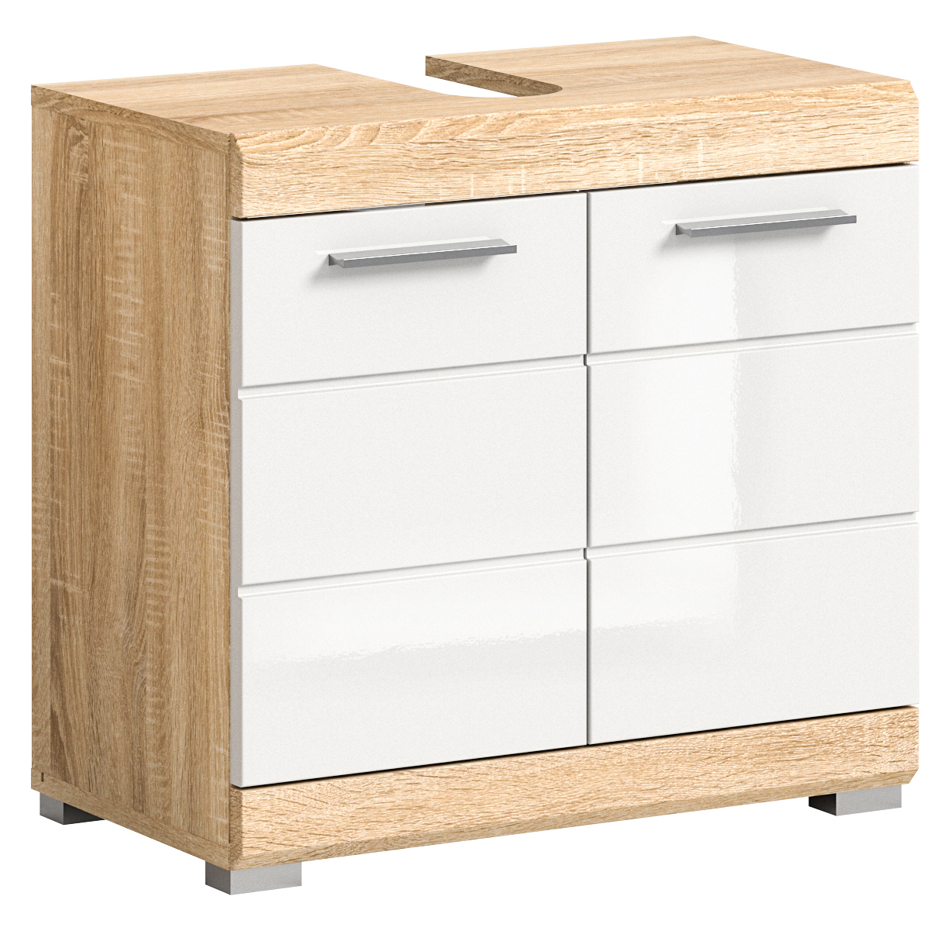 Waschbeckenunterschrank LAMBADA - Sonoma Eiche - weiß Hochglanz - 60 cm