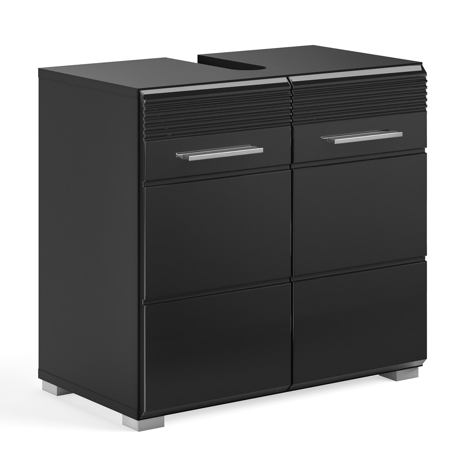 Waschbeckenunterschrank LINUS - schwarz-schwarz Hochglanz - 60 cm