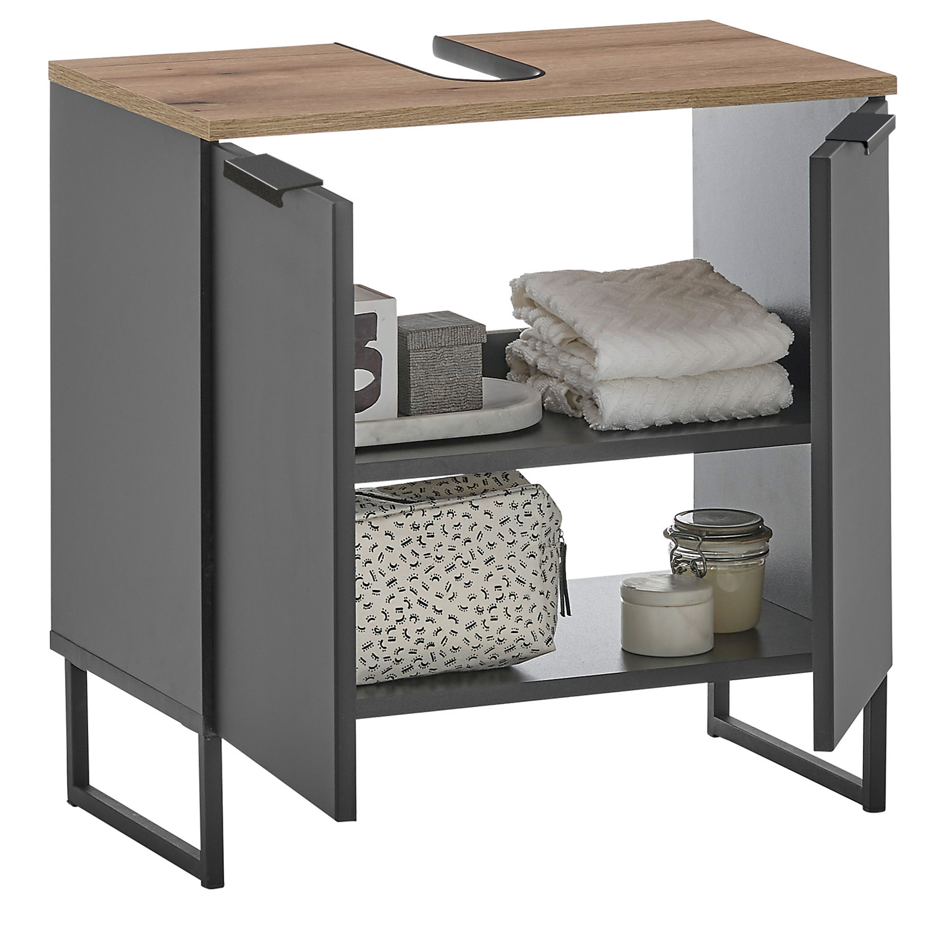 Waschbeckenunterschrank - schwarz matt - Evoke Eiche - 60 cm