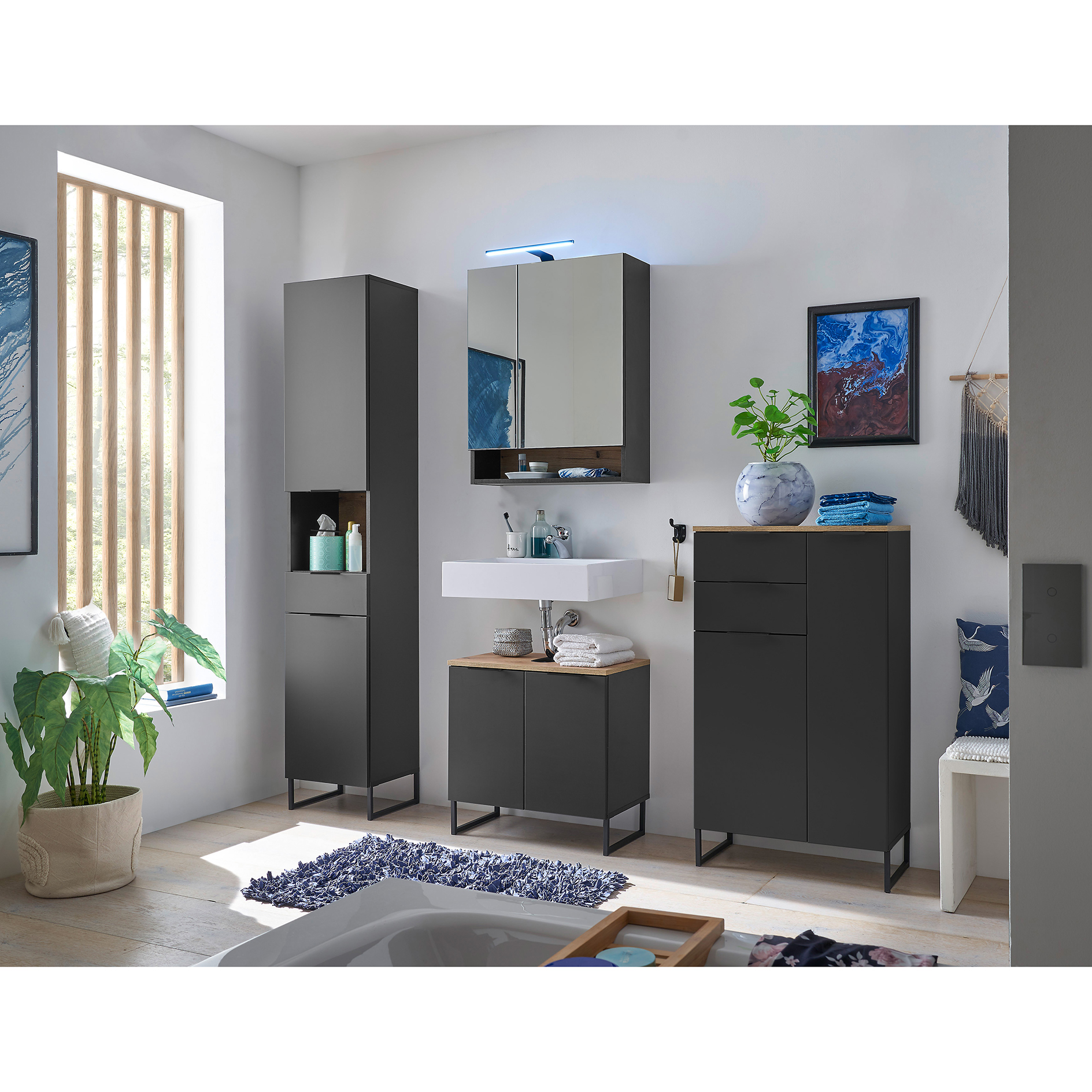 Waschbeckenunterschrank - schwarz matt - Evoke Eiche - 60 cm