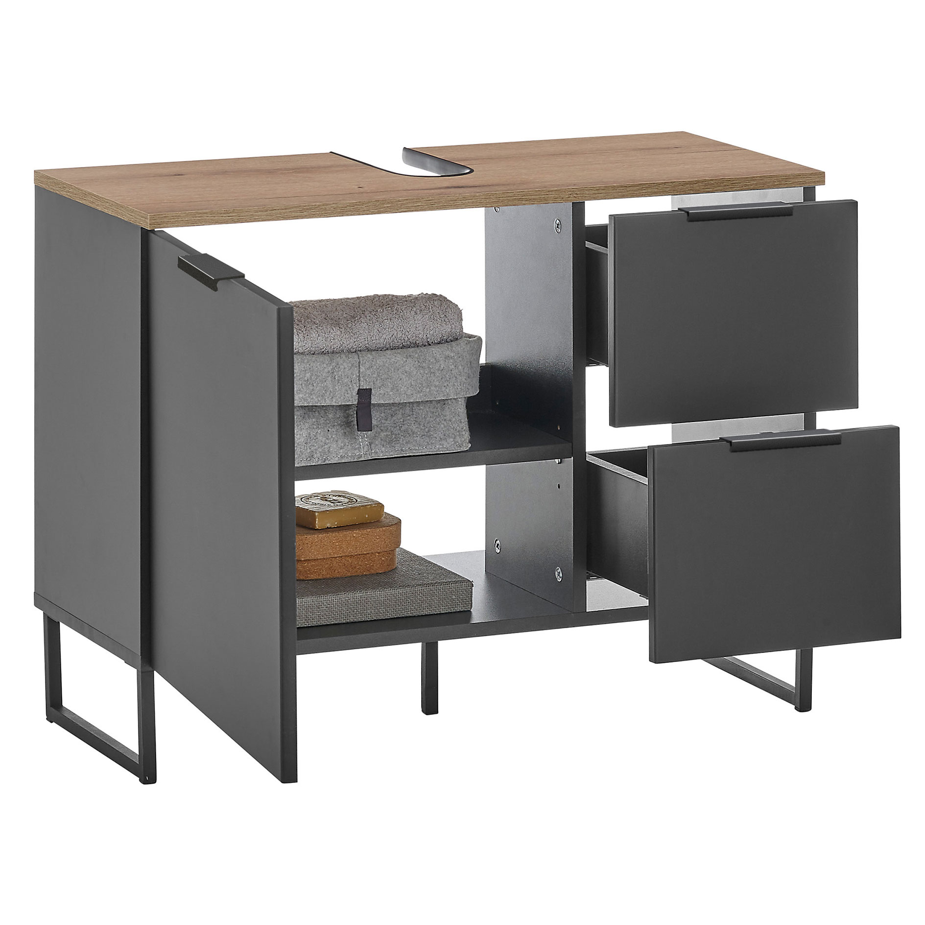 Waschbeckenunterschrank - schwarz matt - Evoke Eiche - 80 cm