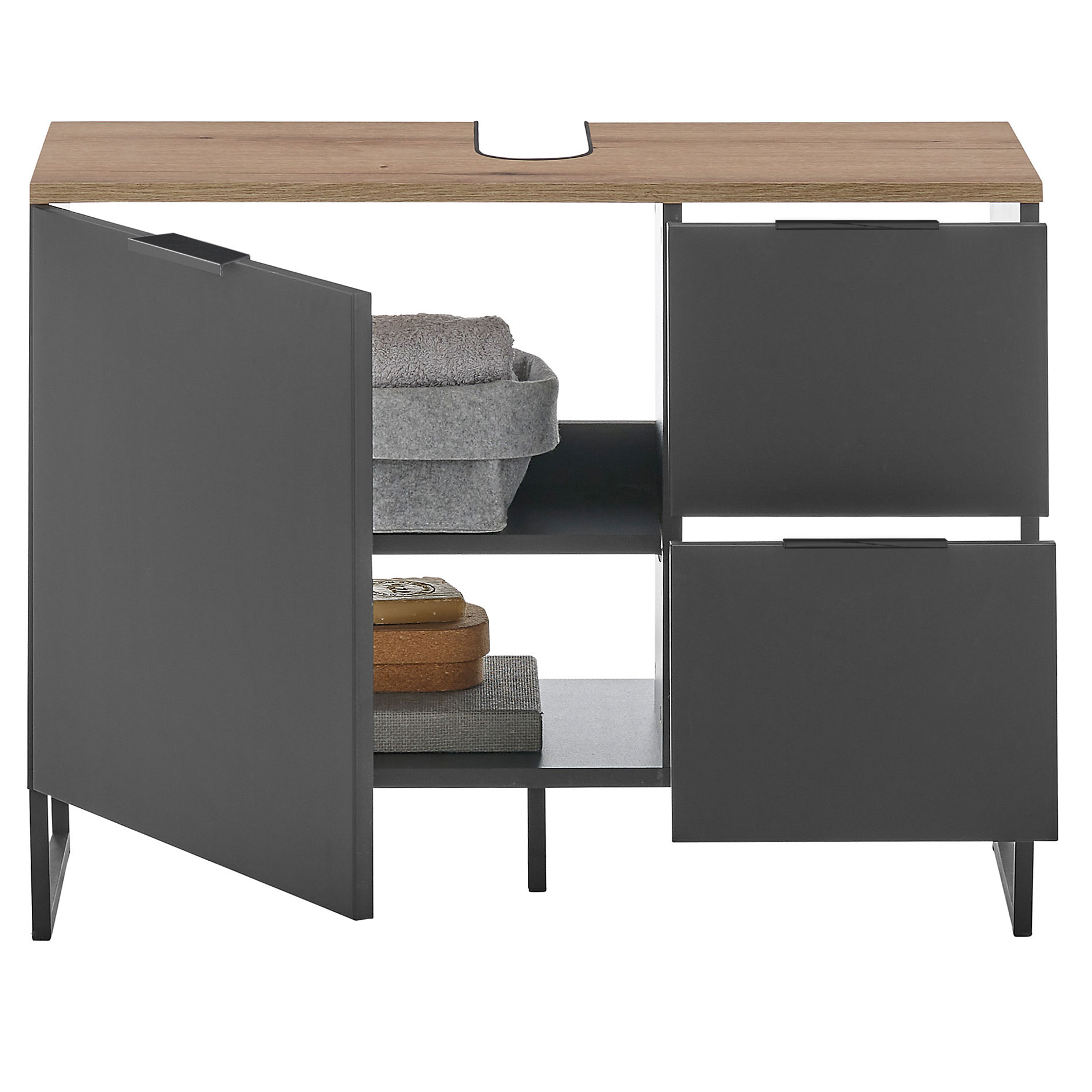 Waschbeckenunterschrank - schwarz matt - Evoke Eiche - 80 cm