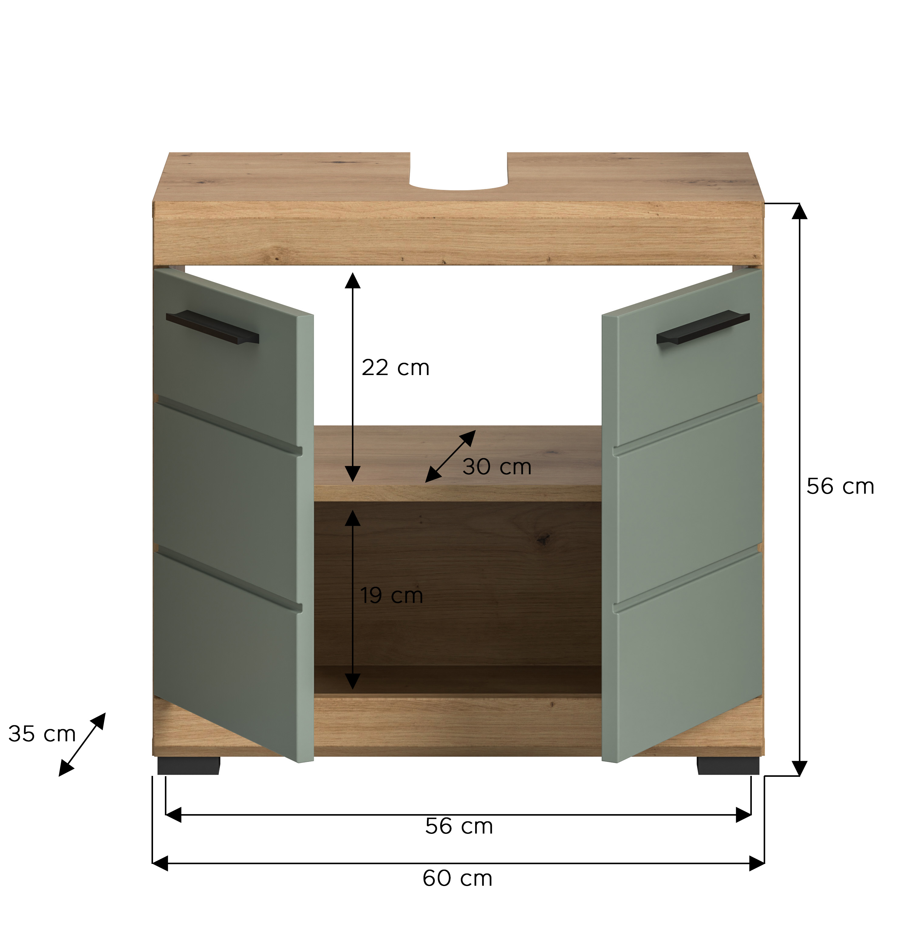 Waschbeckenunterschrank SCOUT - Salbei - Artisan Eiche - 2 Türen