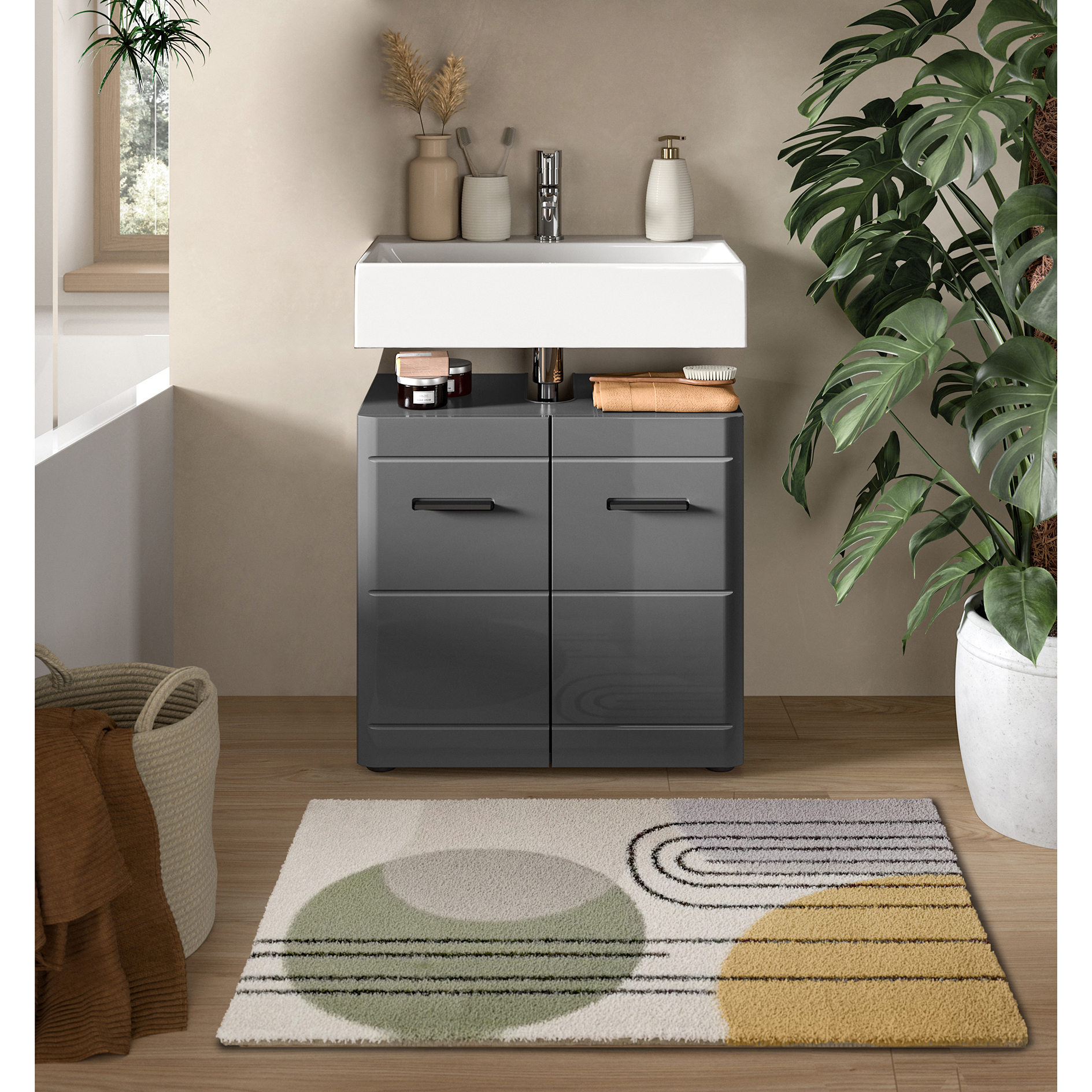 Möbelando Unterbeckenschrank Bologna - Stylischer Badmöbel In Weiß/Hochglanz