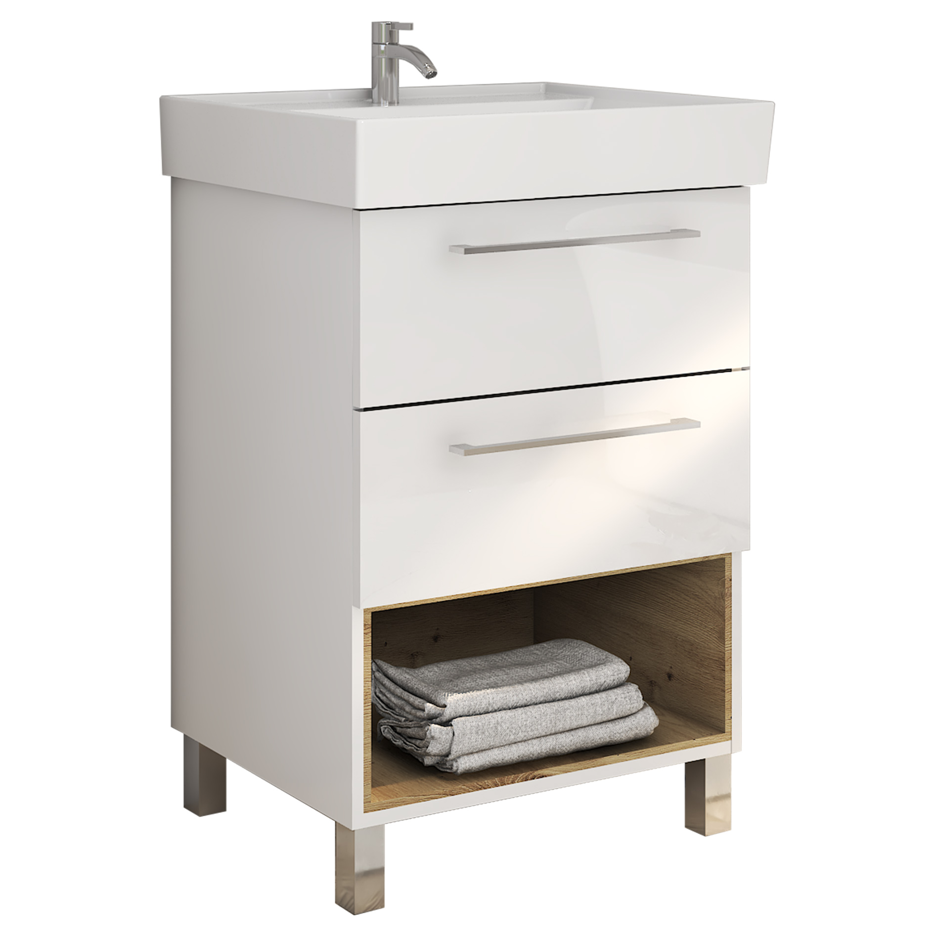Waschbeckenunterschrank - weiß - Artisan Eiche - 60 cm