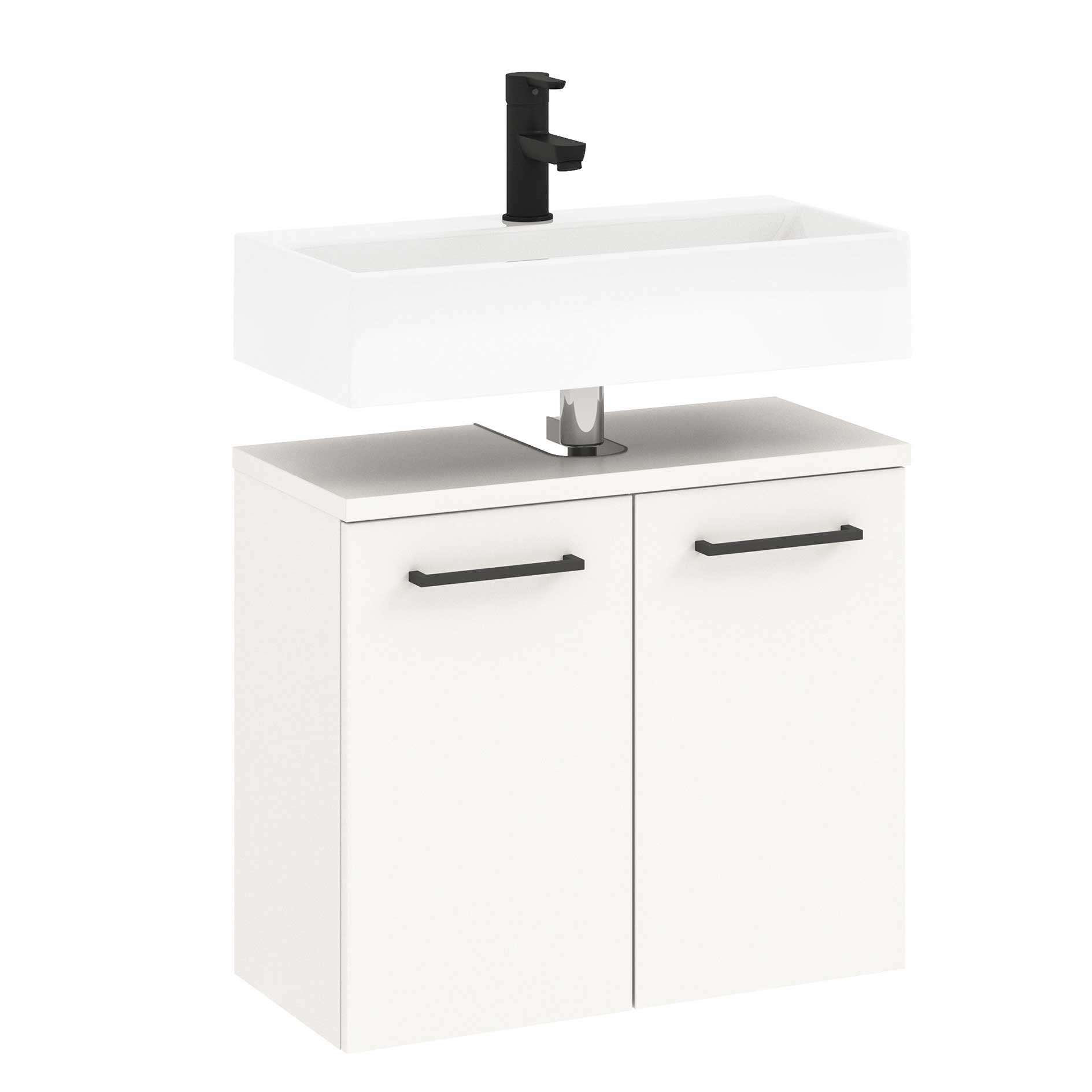 Waschbeckenunterschrank - weiß Glanz - 2 Türen - 60 cm