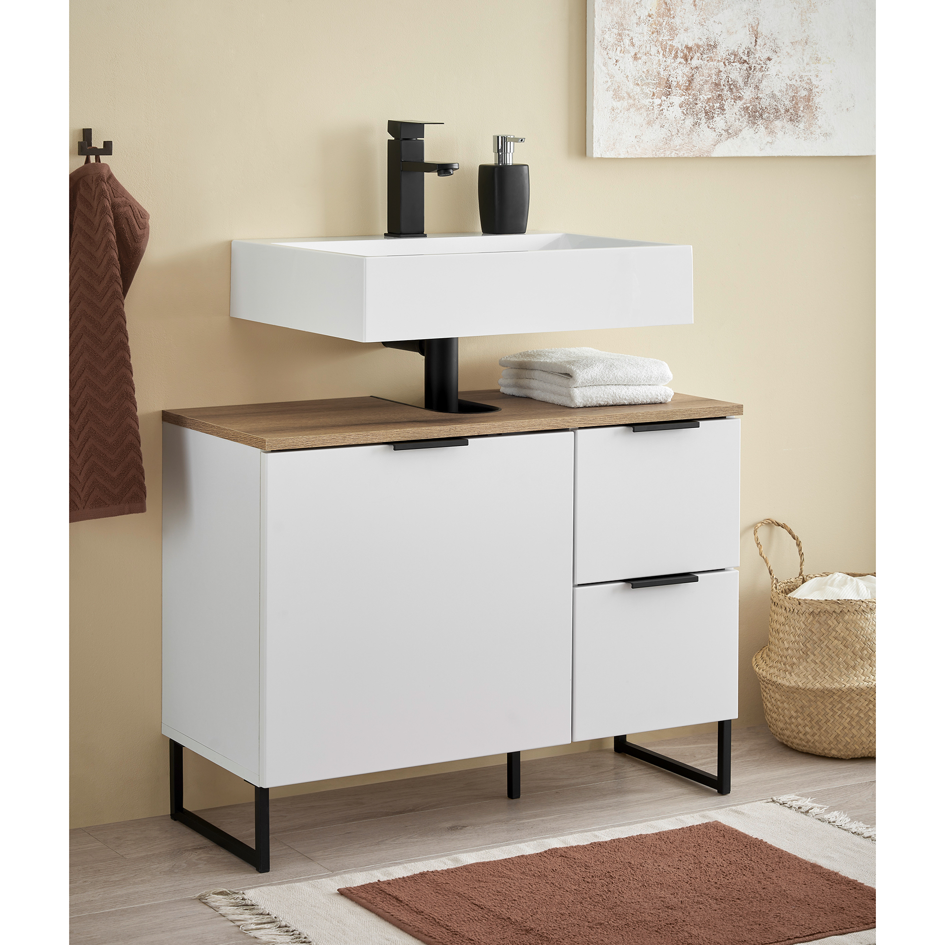 Waschbeckenunterschrank - weiß matt - Evoke Eiche - 80 cm