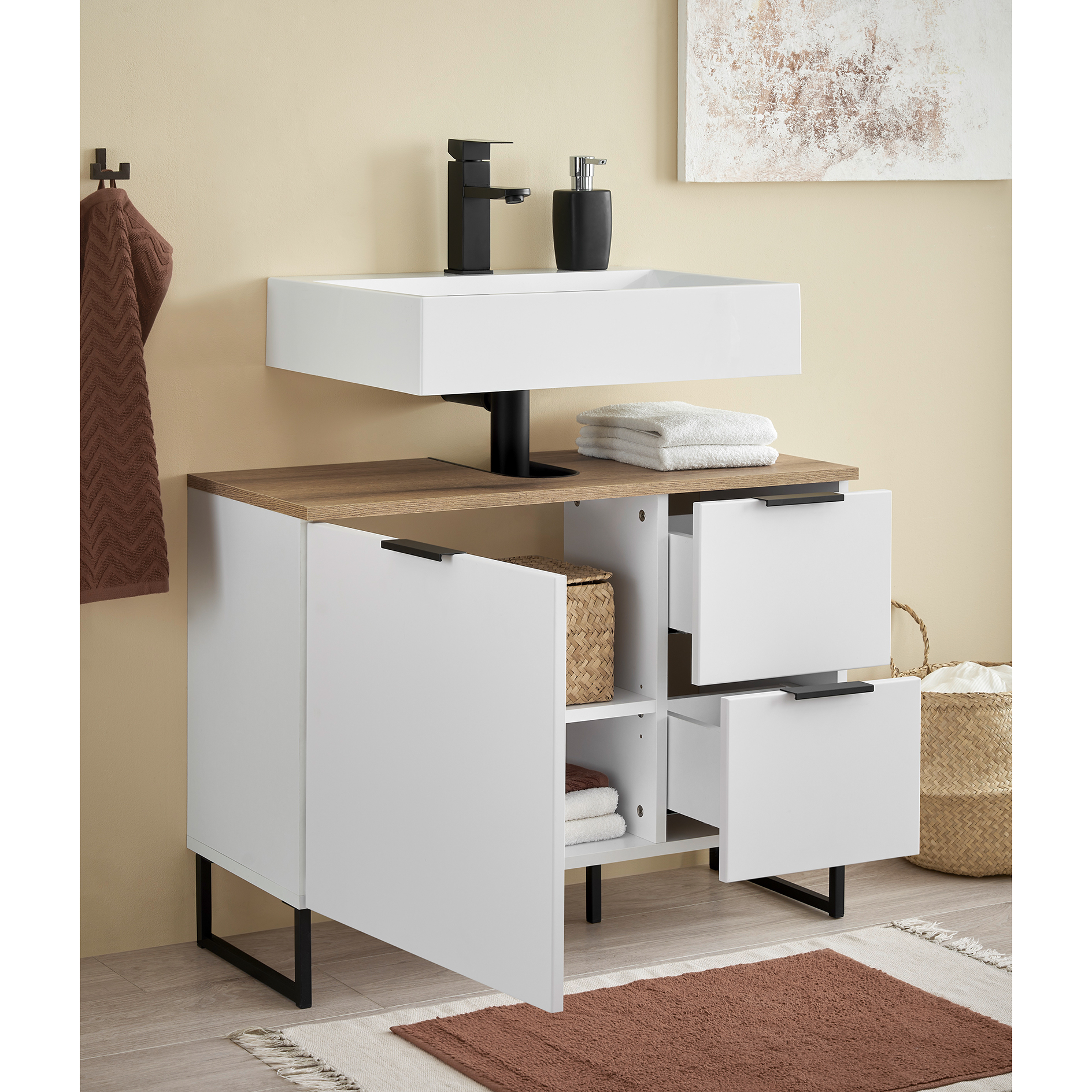 Waschbeckenunterschrank - weiß matt - Evoke Eiche - 80 cm