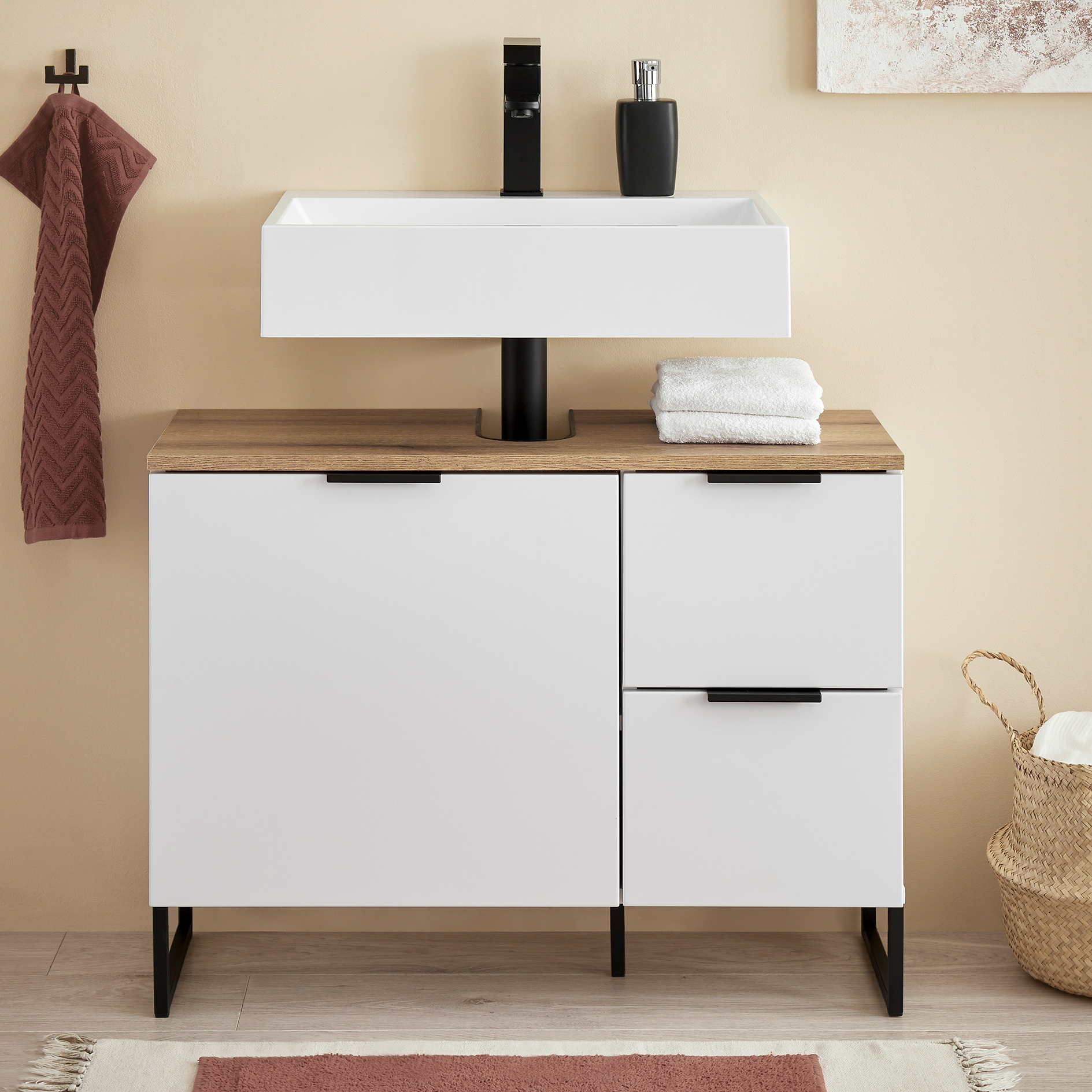 Waschbeckenunterschrank - weiß matt - Evoke Eiche - 80 cm