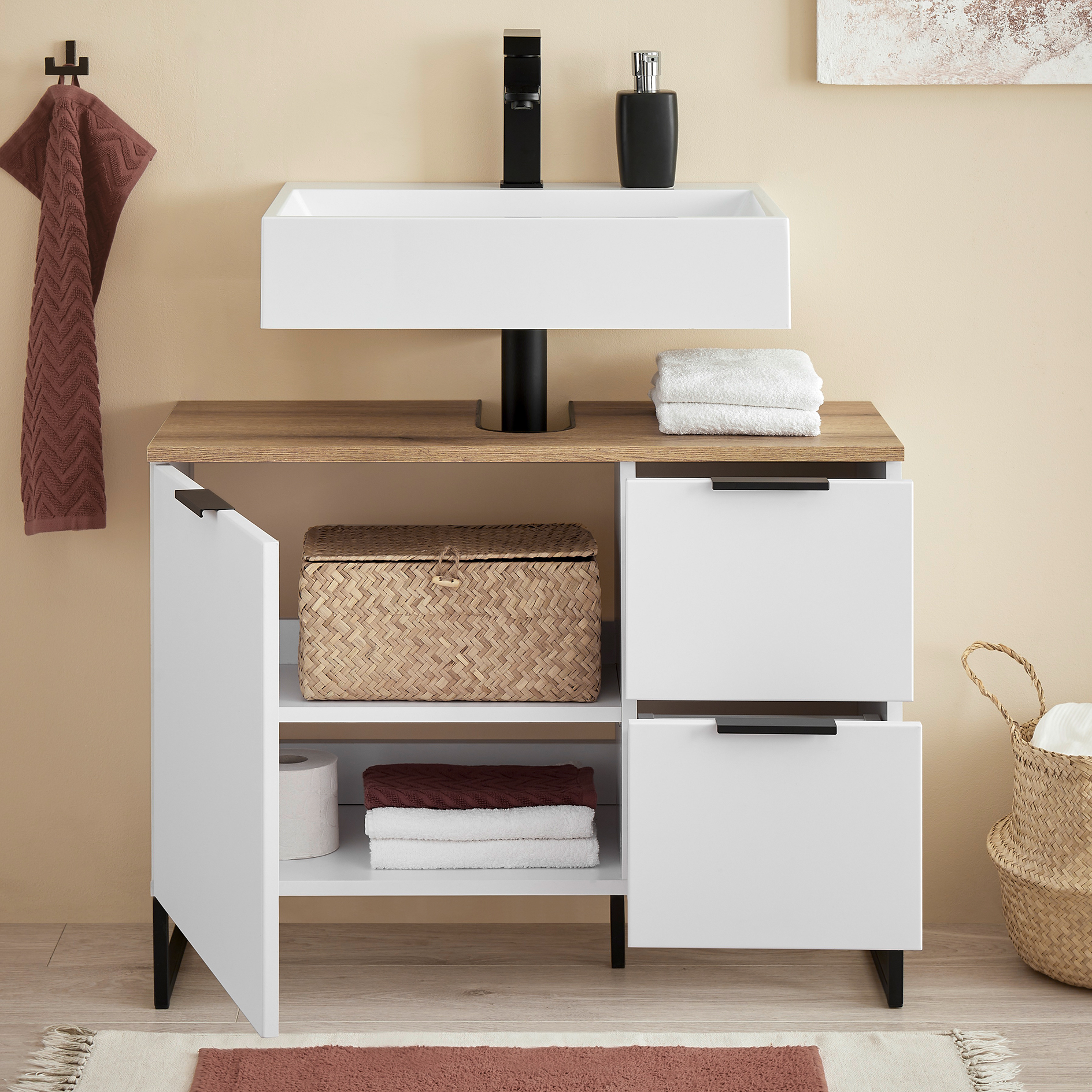 Waschbeckenunterschrank - weiß matt - Evoke Eiche - 80 cm