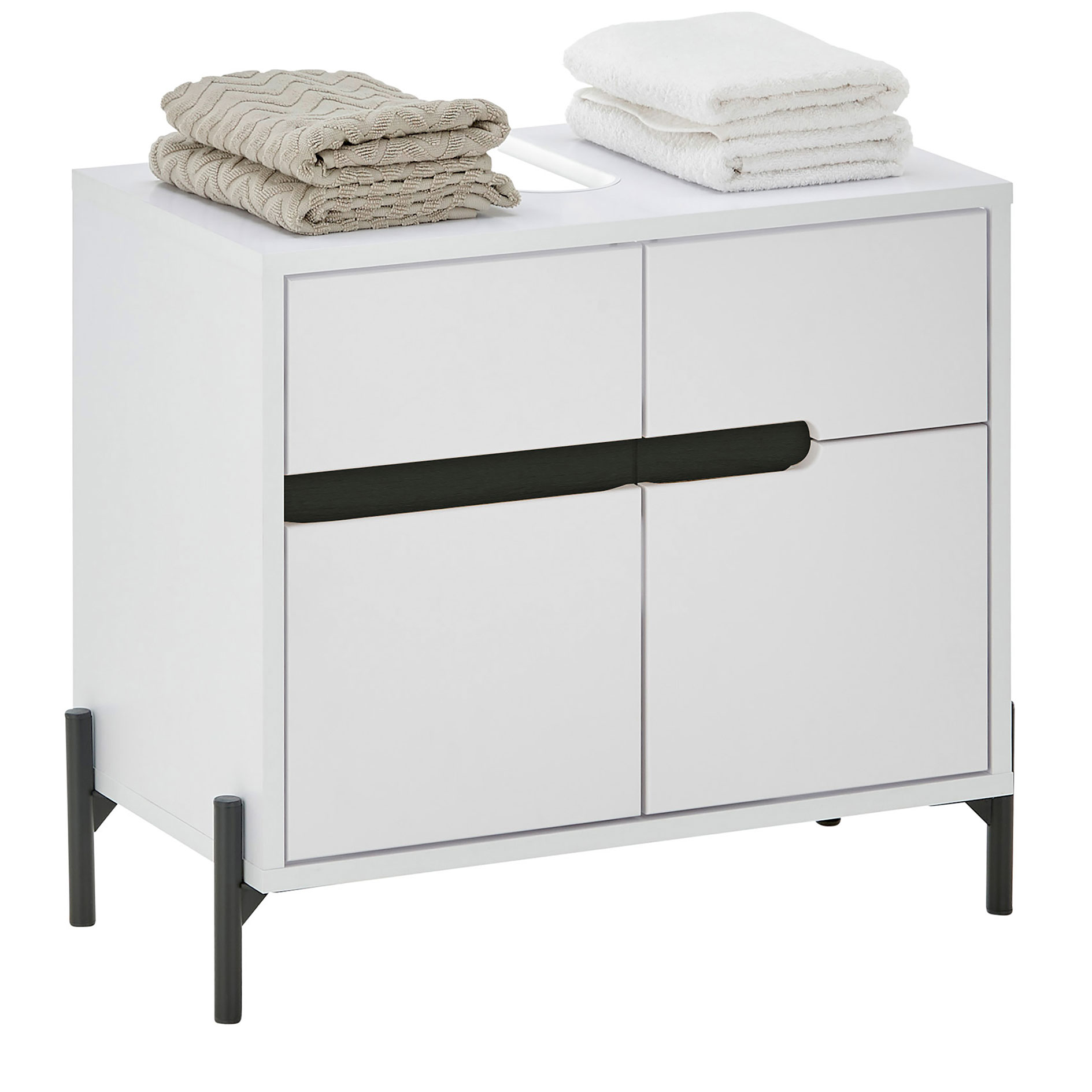 Waschbeckenunterschrank - weiß matt - schwarz - 60 cm