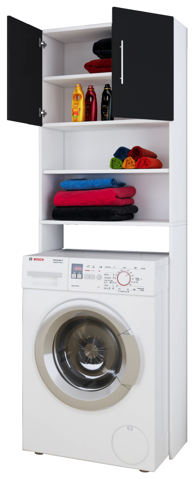 Waschmaschinenschrank JUTAS - weiß-schwarz - 64 cm