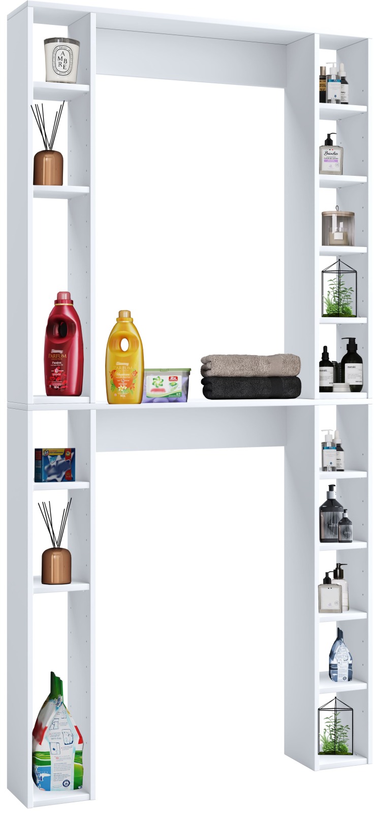 Waschmaschinenschrank TINOLI XL - weiß - 16 offene Fächer