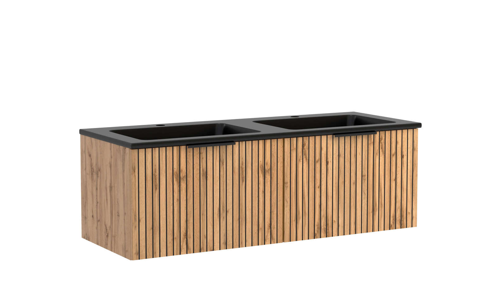 Waschtisch CHESTER - Wotaneiche - schwarzes Waschbecken - 120 cm