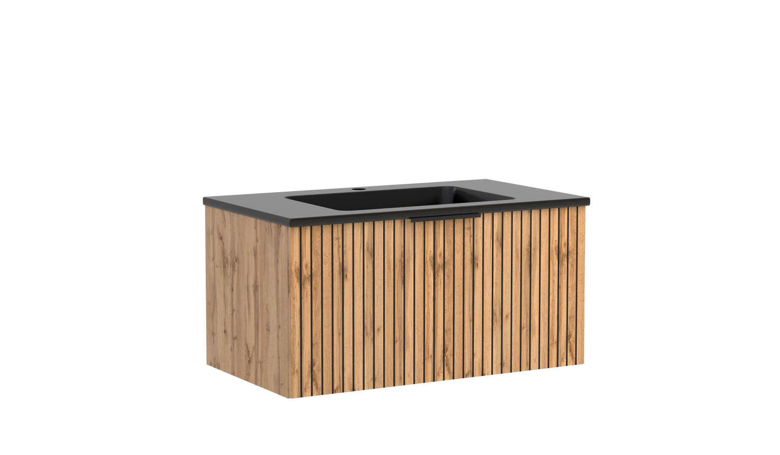 Waschtisch CHESTER - Wotaneiche - schwarzes Waschbecken eckig - 80 cm