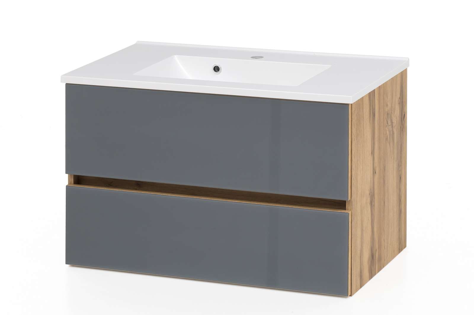 Waschtisch HELSINKI - grau - Wotaneiche - Glasfront - 80 cm