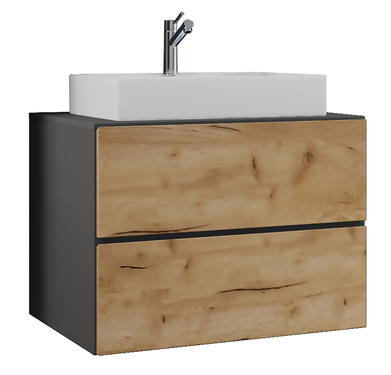 Waschtisch LENDAS S - Honig Eiche - anthrazit - Keramik-Waschbecken - 80 cm