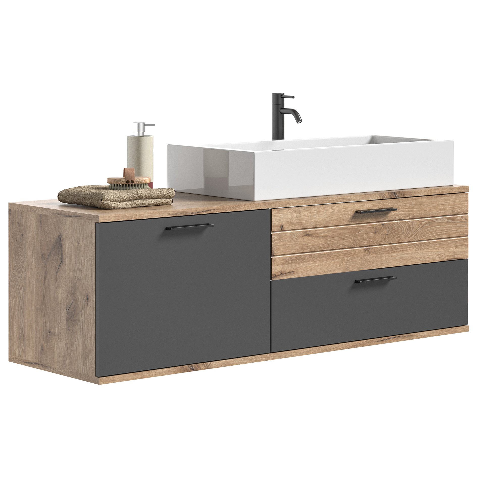 Waschtisch MASON - Nox Oak - Basalt grau - 140 cm