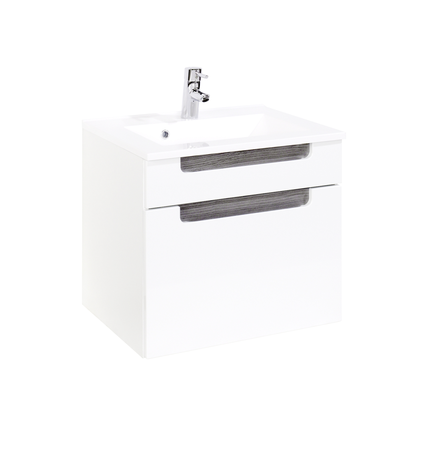 Waschtisch SIENA - weiß Hochglanz - Eiche Rauchsilber - 60 cm