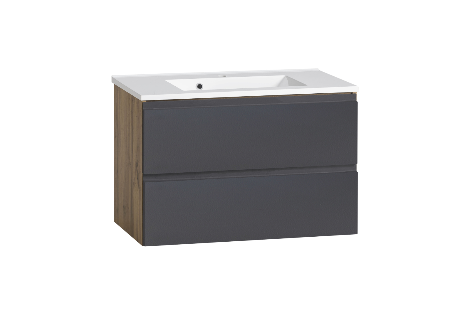 Waschtisch - Wotaneiche - grau matt - Mineralguss - 80 cm