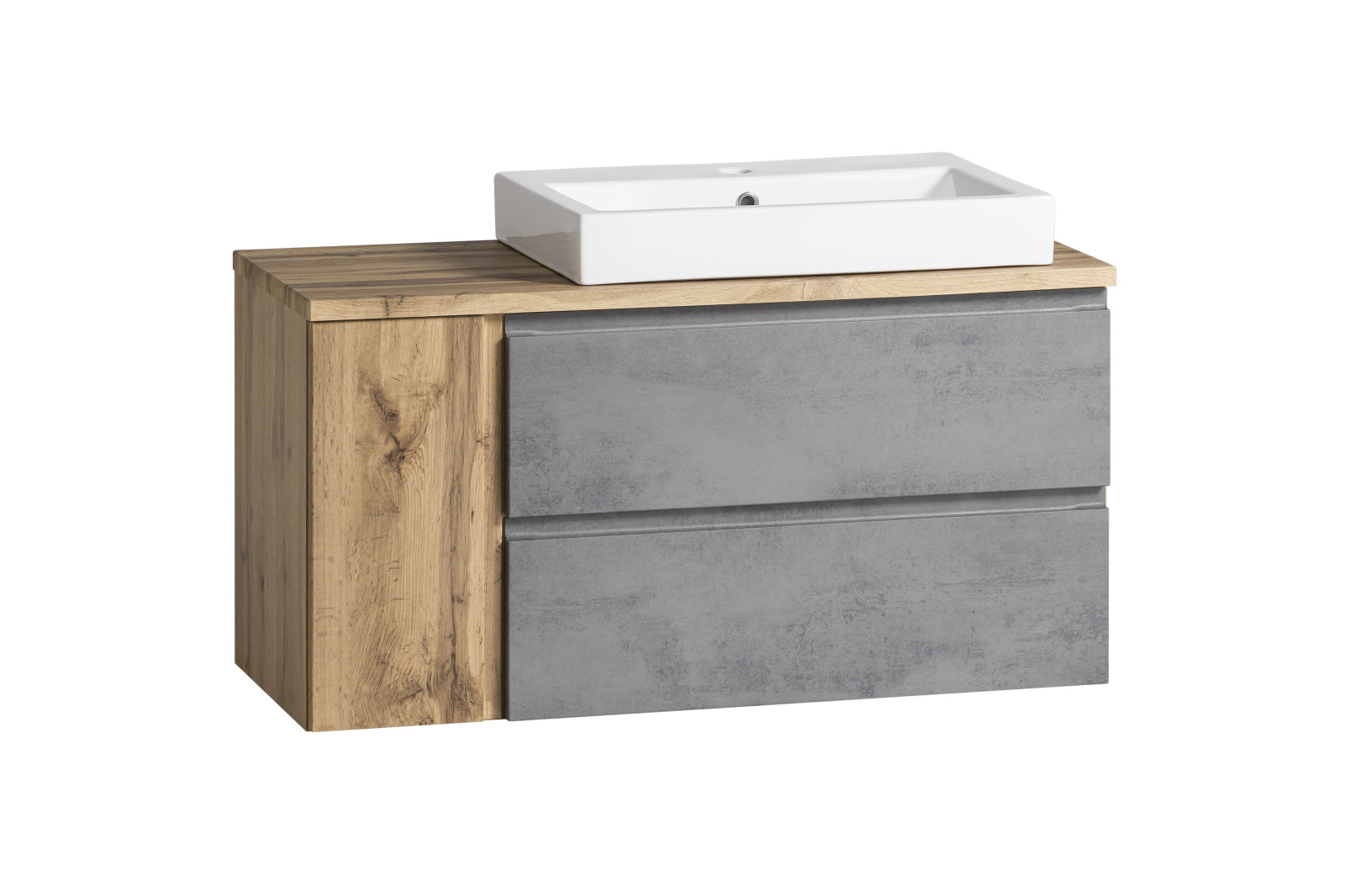 Waschtisch - Wotaneiche - Oxid Beton - Keramikbecken rechts - 80 cm