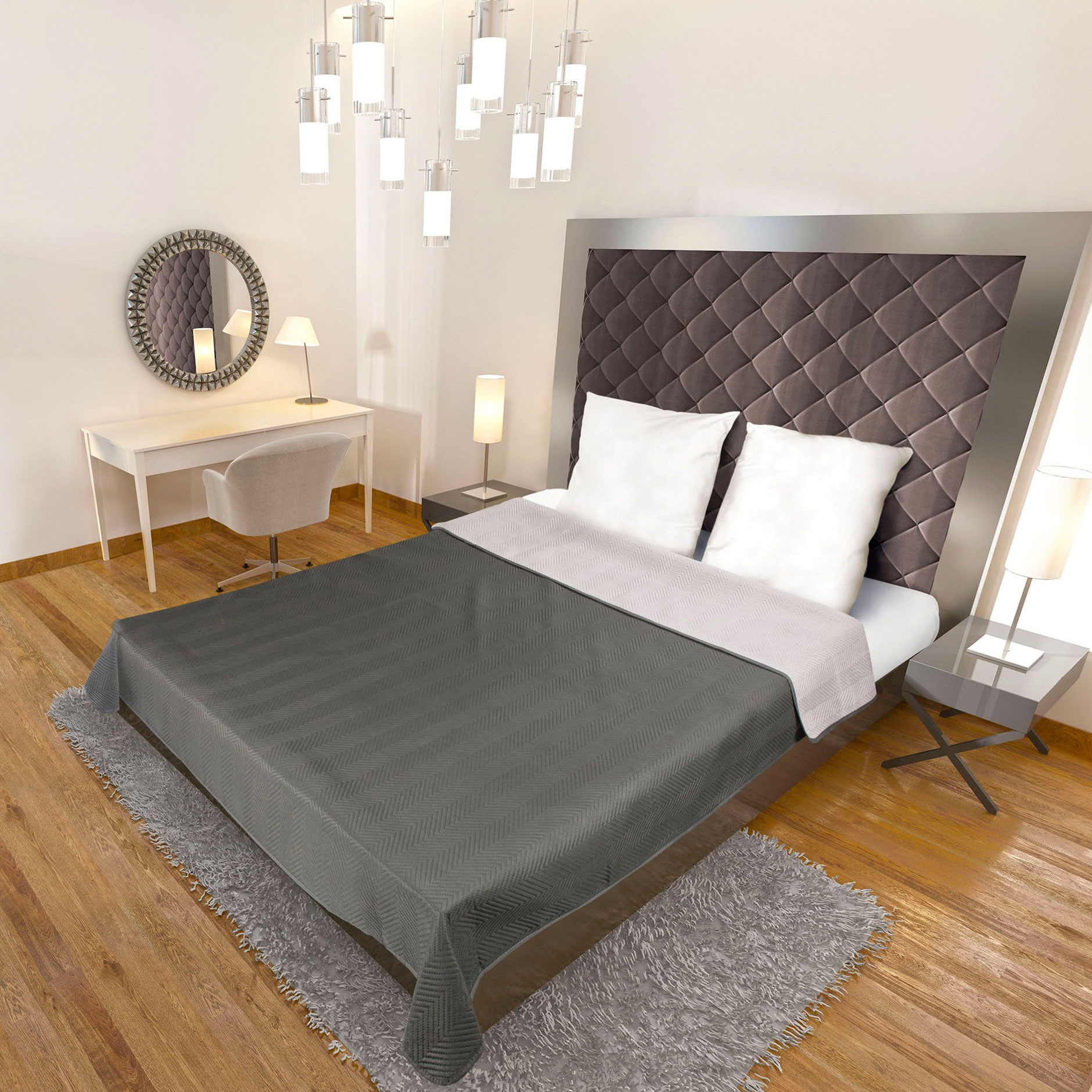 Wende-Tagesdecke - anthrazit-silber - 160x220 cm