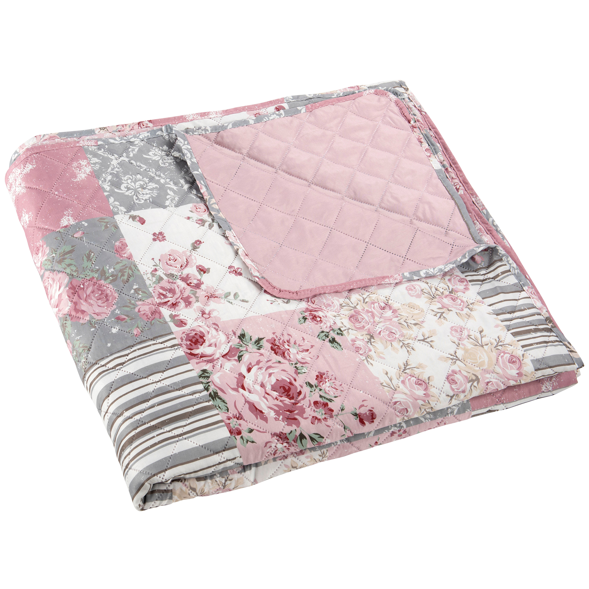 Wende-Tagesdecke - rosa - Patchwork - 220x240 cm