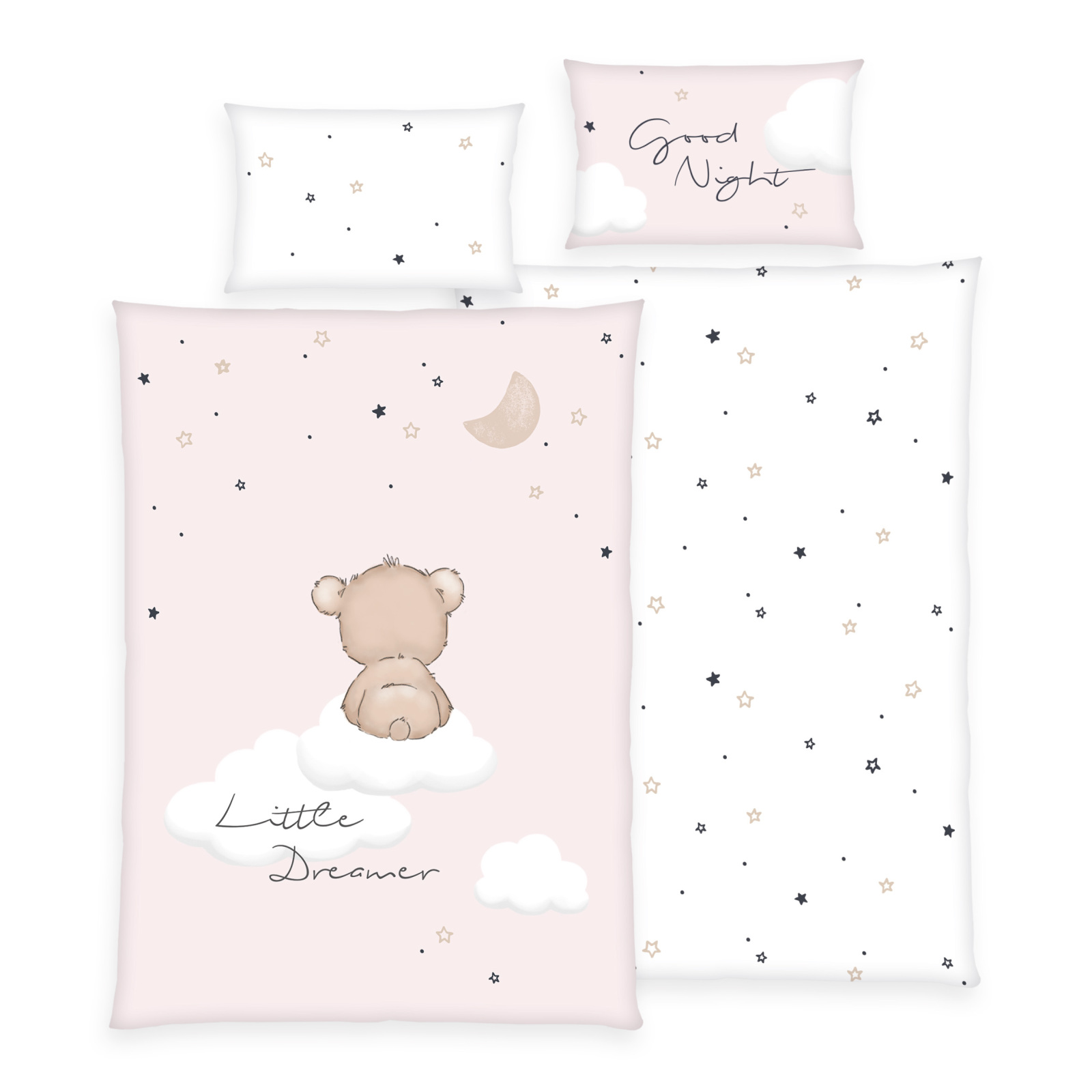 Wendebettwäsche LITTLE DREAMER - weiß-rosa - 100x135 cm