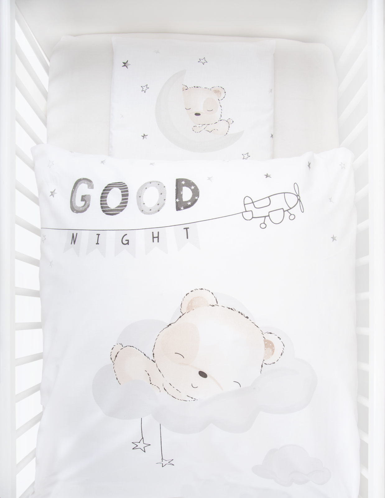 Wendebettwäsche SLEEPING LITTLE BEAR - weiß - 80x80 cm