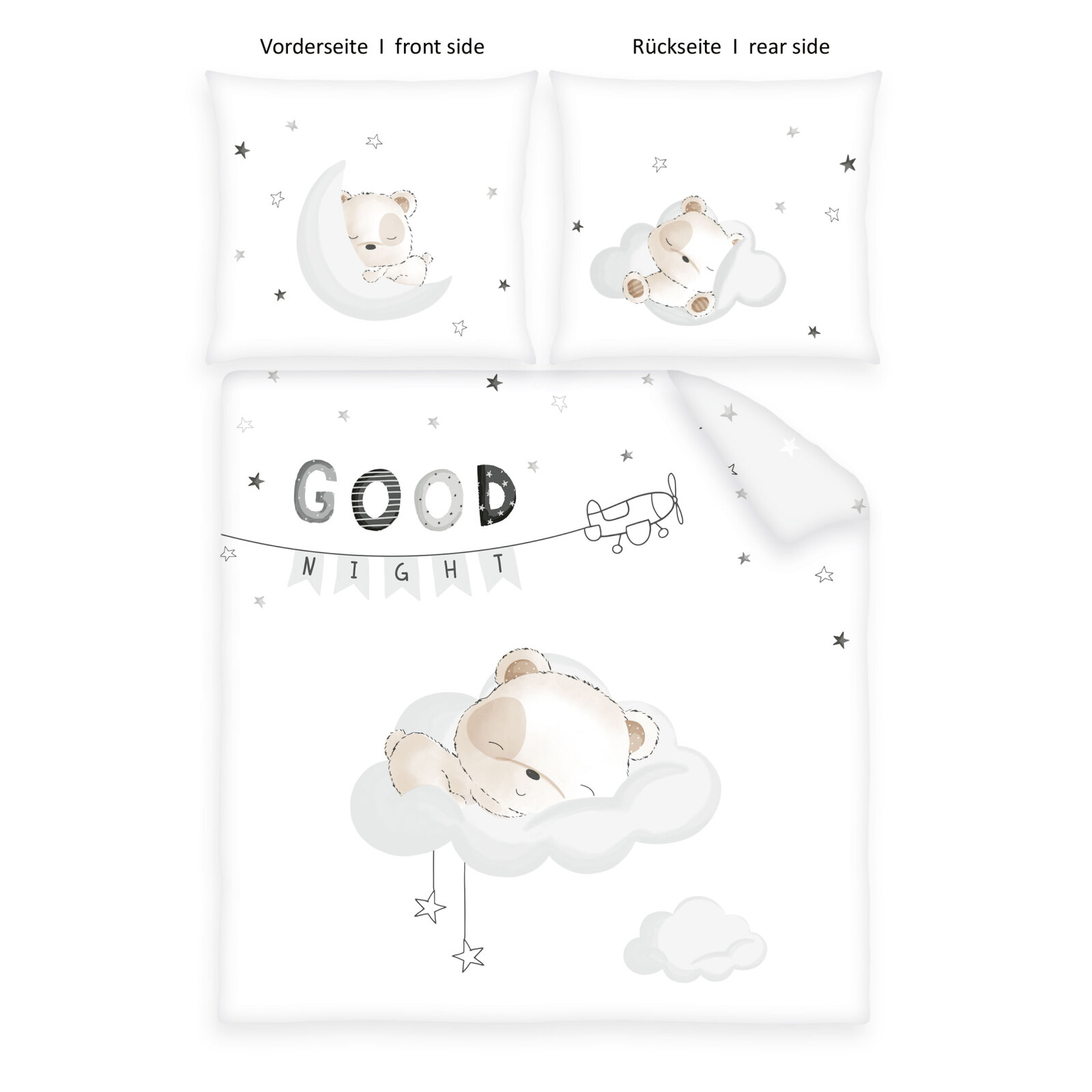Wendebettwäsche SLEEPING LITTLE BEAR - weiß - 80x80 cm