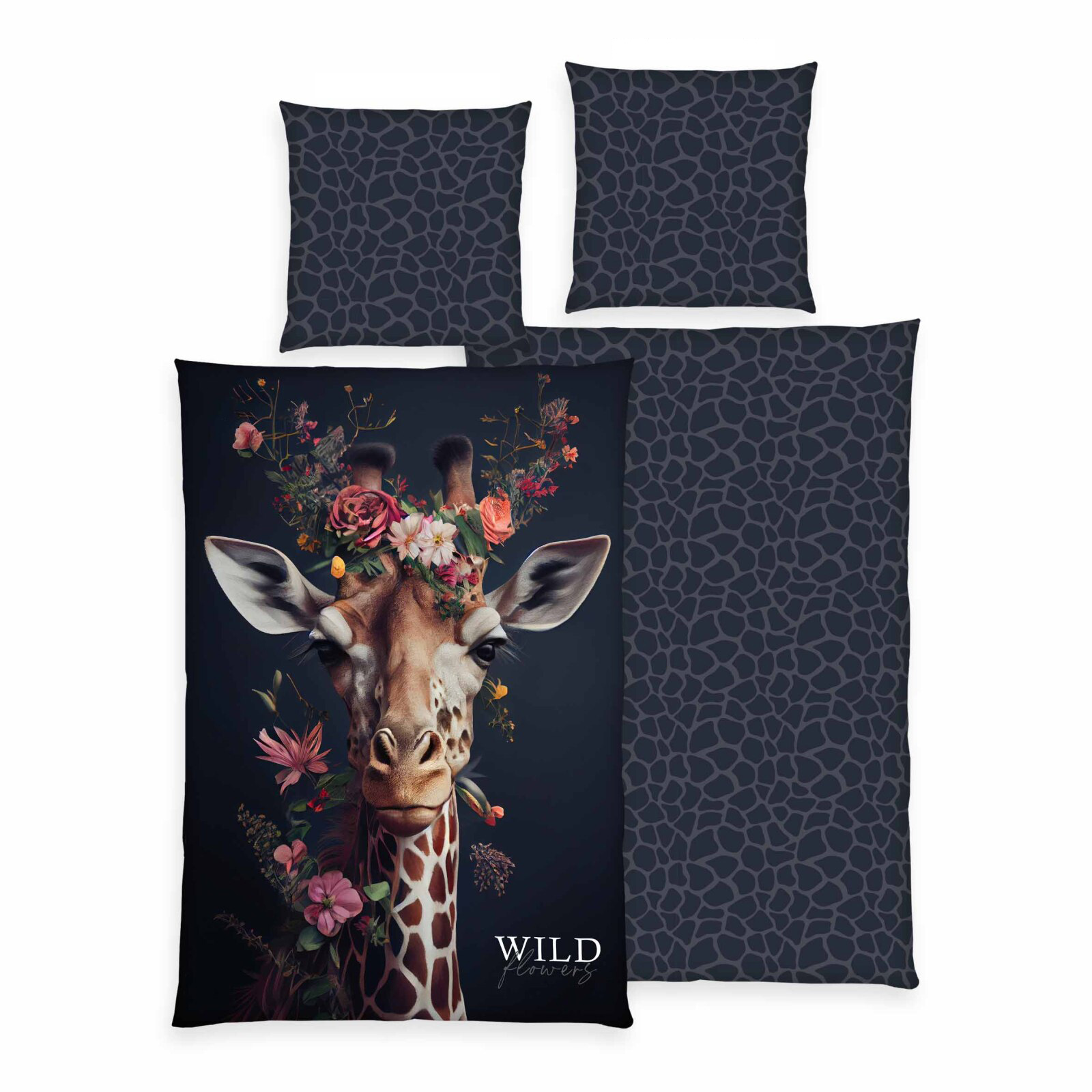 Wendebettwäsche WILD FLOWERS GIRAFFE - bunt - 135x200 cm