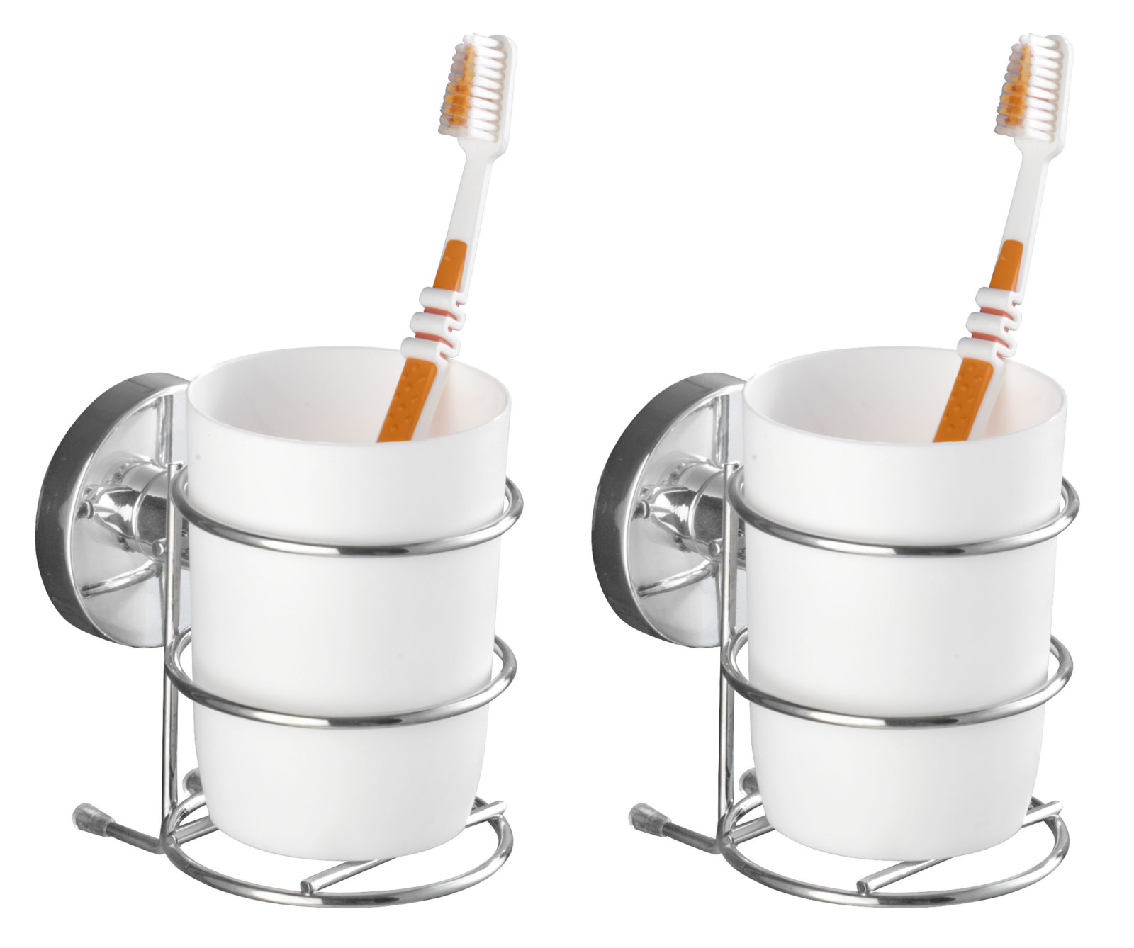 WENKO 2er-Set Vacuum-Loc Zahnputzbecher mit Halter MILAZZO - Chrom