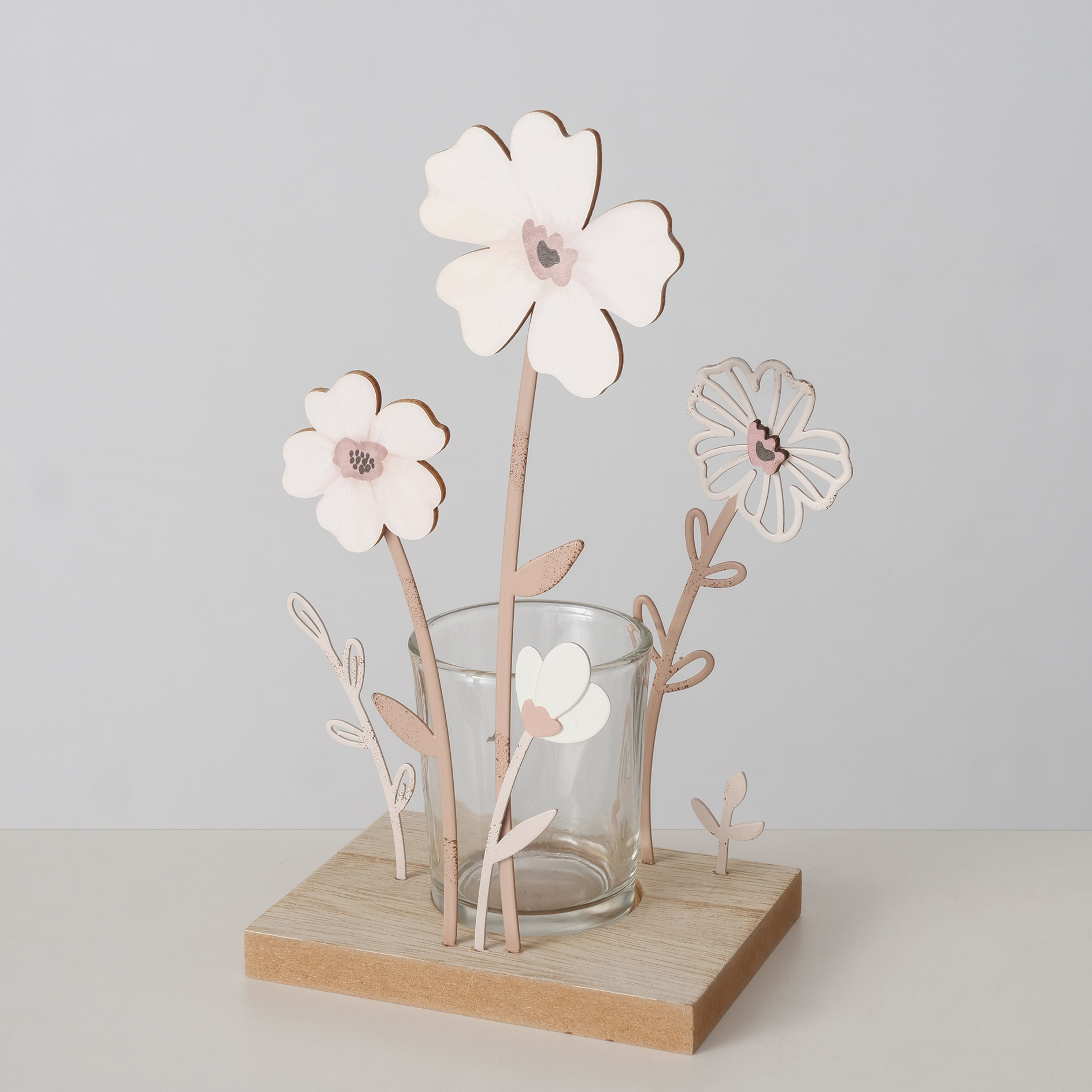 Windlicht - beige-creme-weiß - mit Teelichthalter