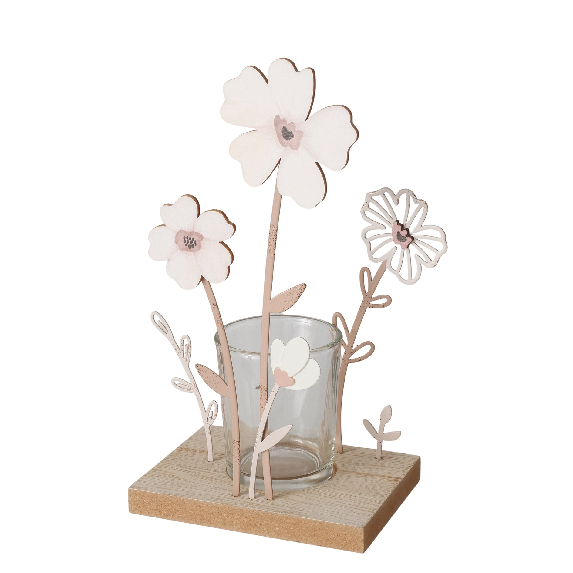 Windlicht - beige-creme-weiß - mit Teelichthalter
