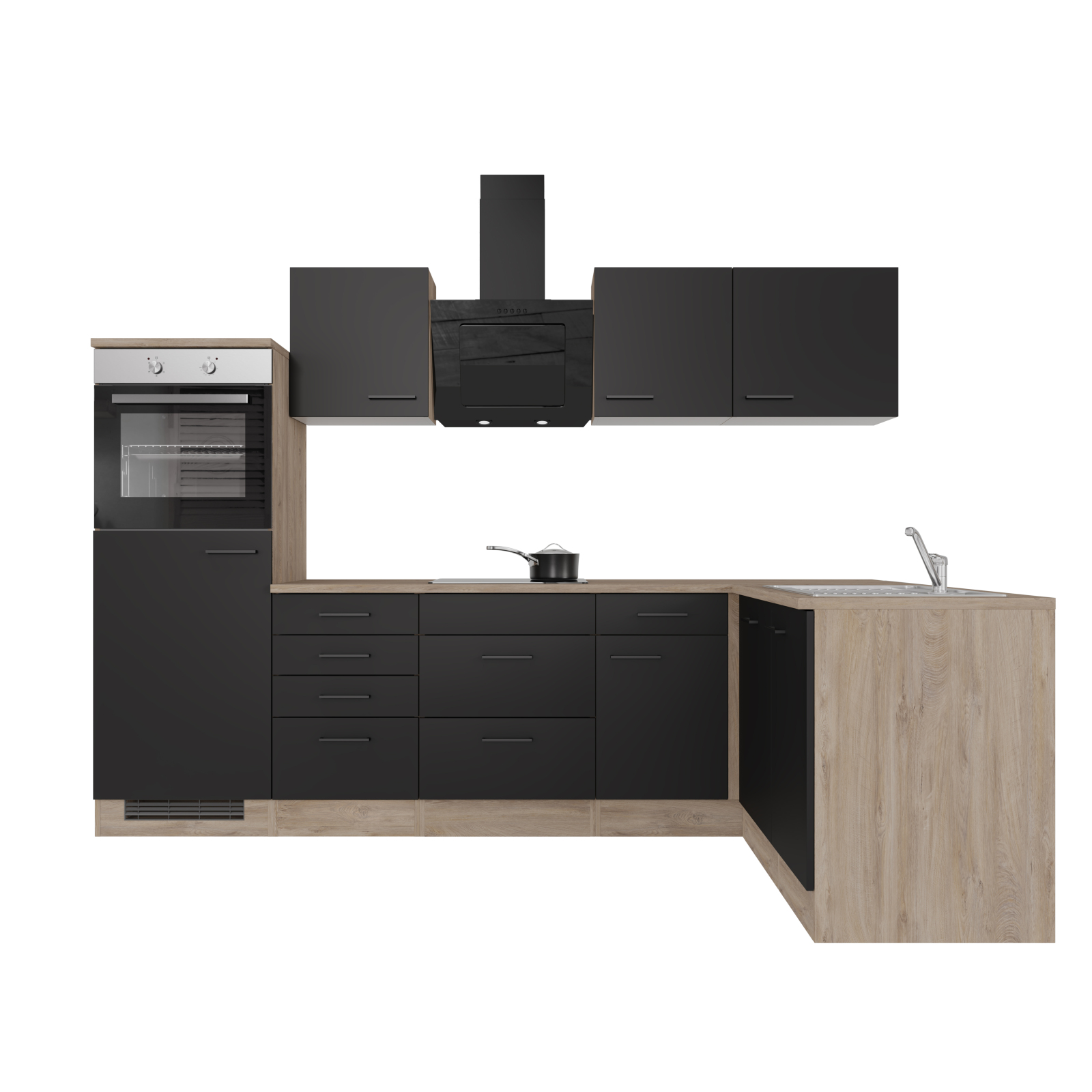 Winkelblock CAPRI - Touch schwarz - Endgrain Oak - mit E-Geräten - 280x170 cm