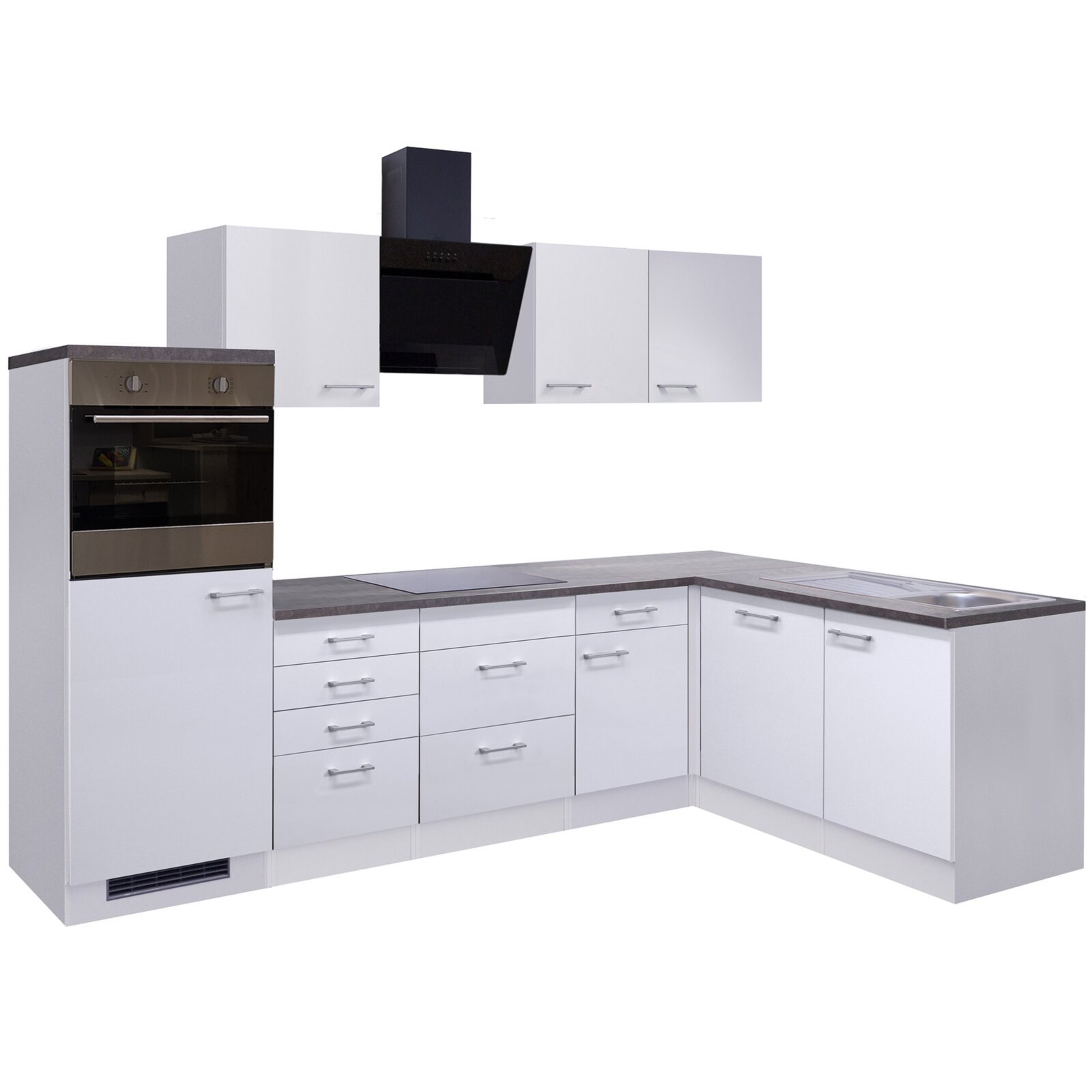 Winkelblock LUCCA - weiß - mit E-Geräten - 280x170 cm