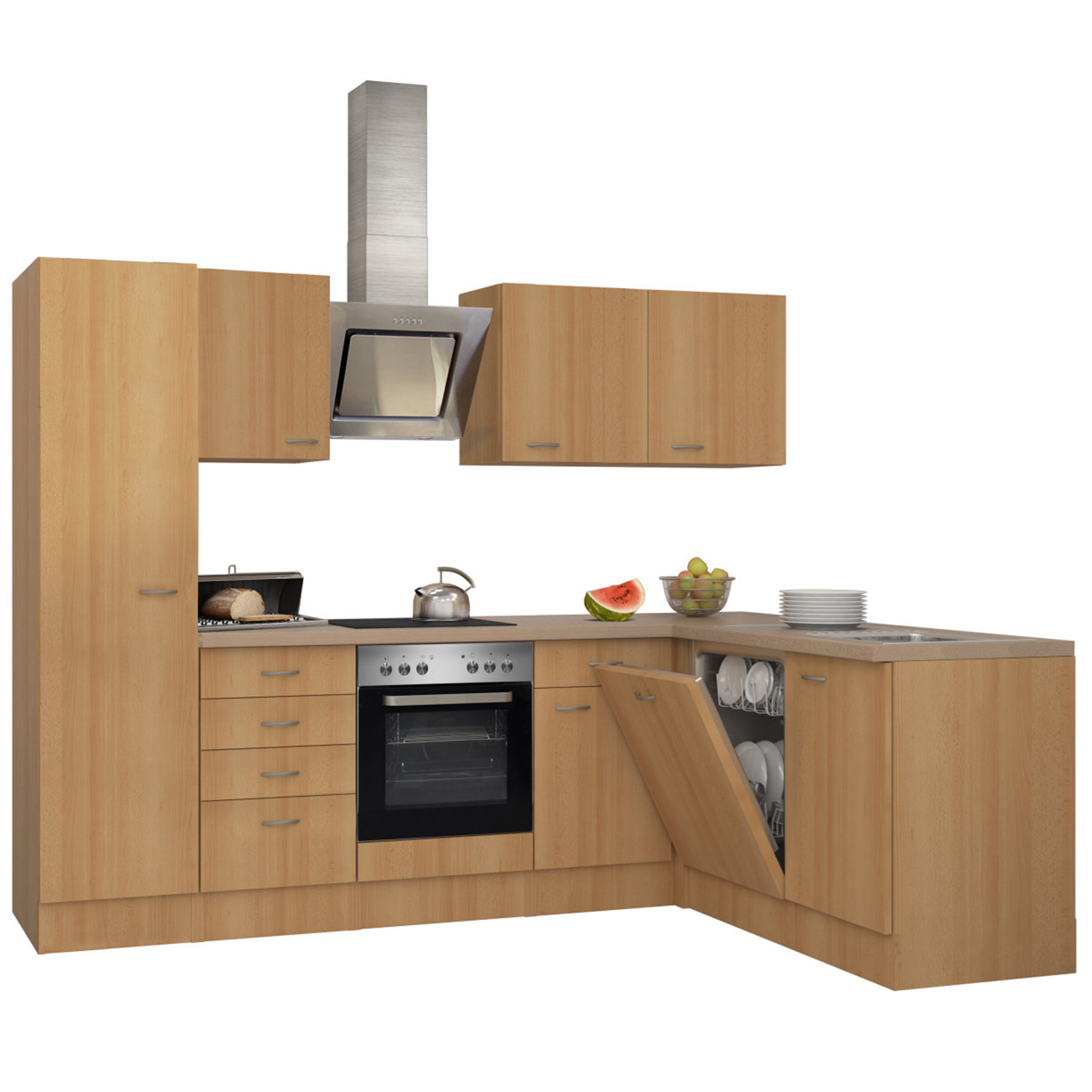 Winkelküche NANO - Buche - mit E-Geräten - 270x170 cm
