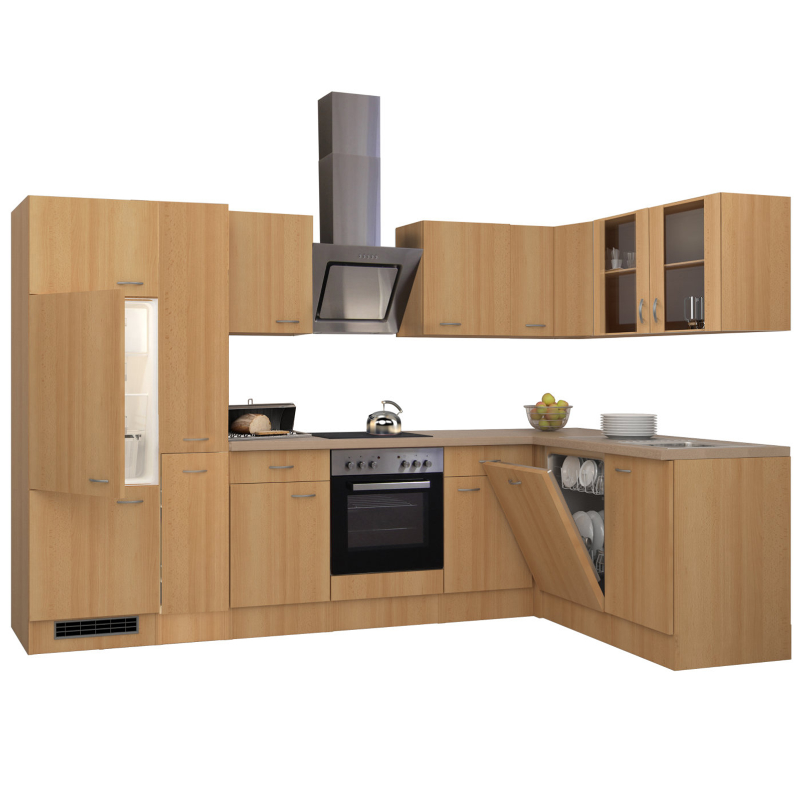 Winkelküche NANO - Buche - mit E-Geräten - 310x170 cm