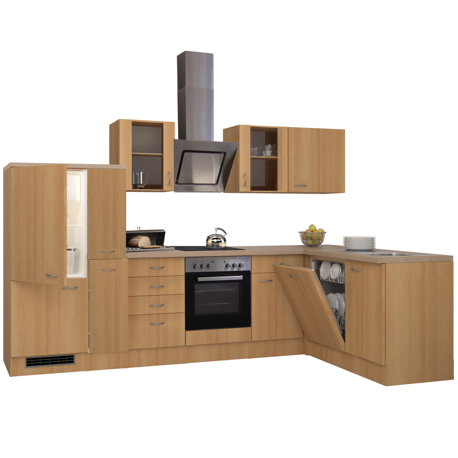 Winkelküche NANO - Buche - mit E-Geräten - 310x170 cm