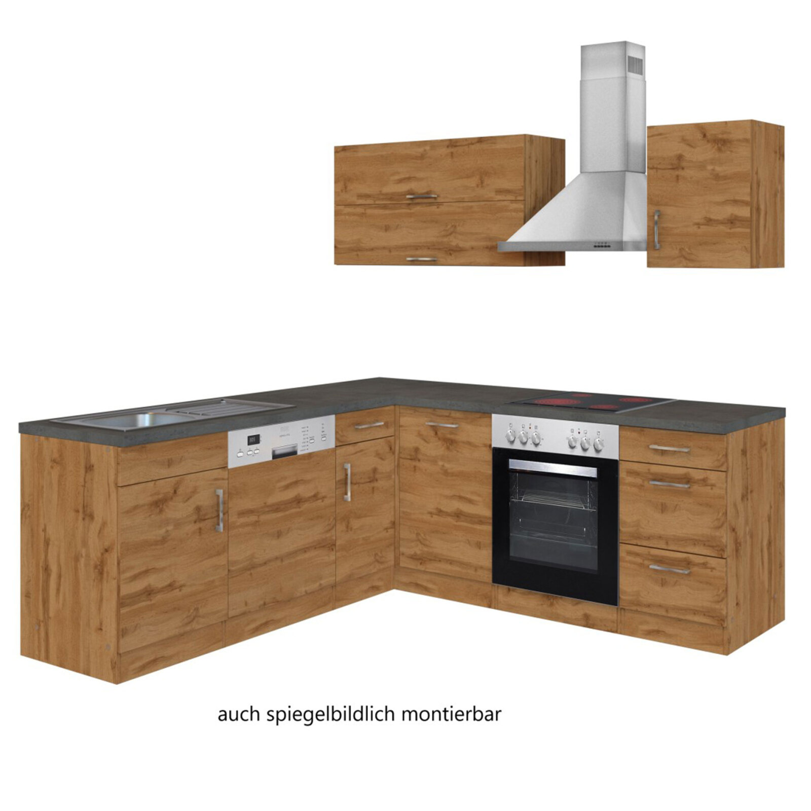 Winkelküche SORRENTO - Wotan-Eiche - mit E-Geräten - 210x210 cm
