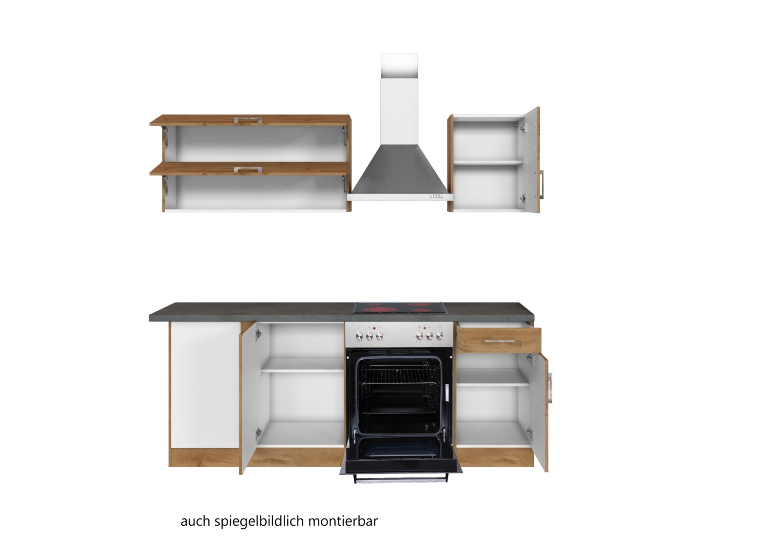 Winkelküche SORRENTO - Wotan-Eiche - mit E-Geräten - 210x210 cm