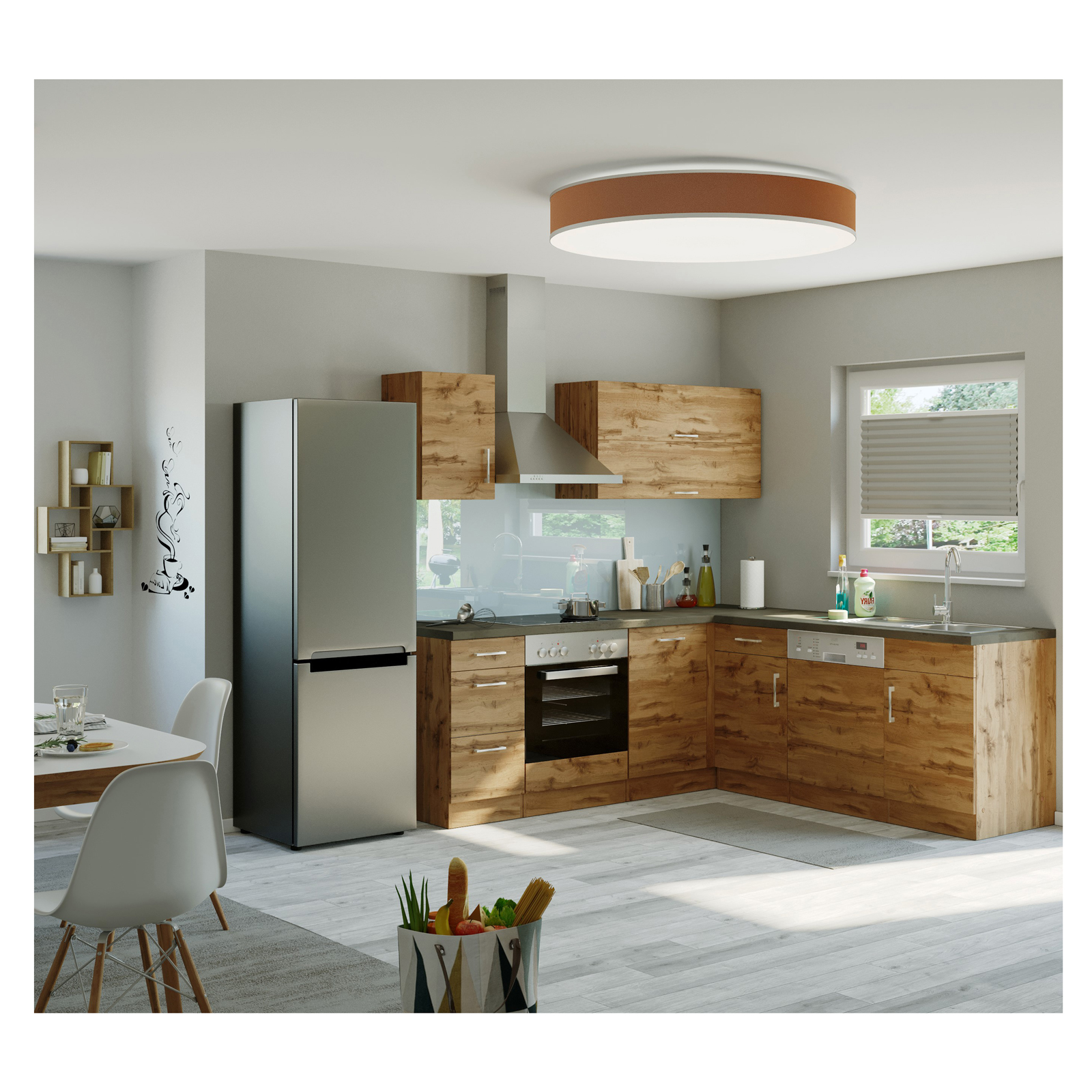 Winkelküche SORRENTO - Wotan-Eiche - mit E-Geräten - 210x210 cm
