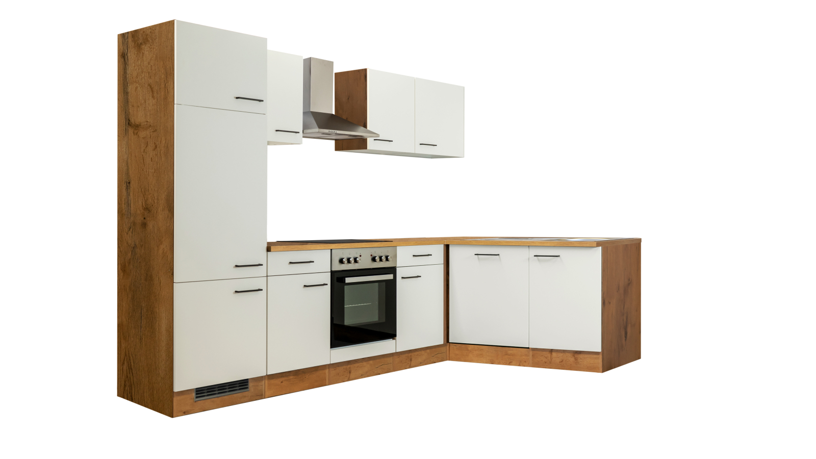 Winkelküche VINTEA - Magnolia matt - Lancelot Oak - mit E-Geräten - 280x170 cm