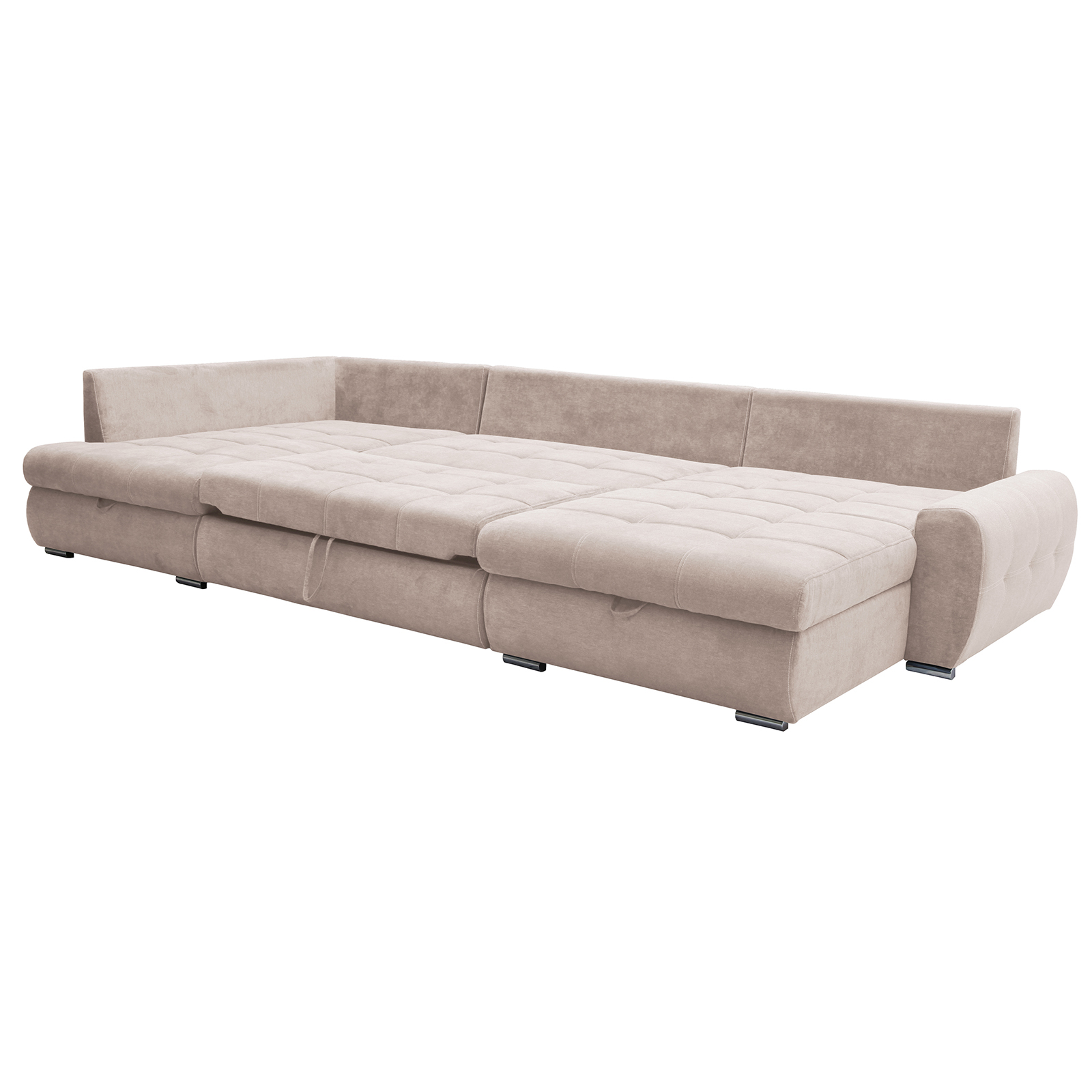 Wohnlandschaft - beige - 2 Staukästen - Ottomane rechts